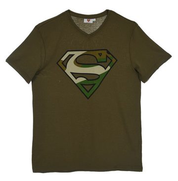 Superman T-Shirt 2x SUPERMAN T-SHIRTS Set Navy + Oliv mit V-Ausschnitt Jugendliche + Erwachsene Gr. S M L XL