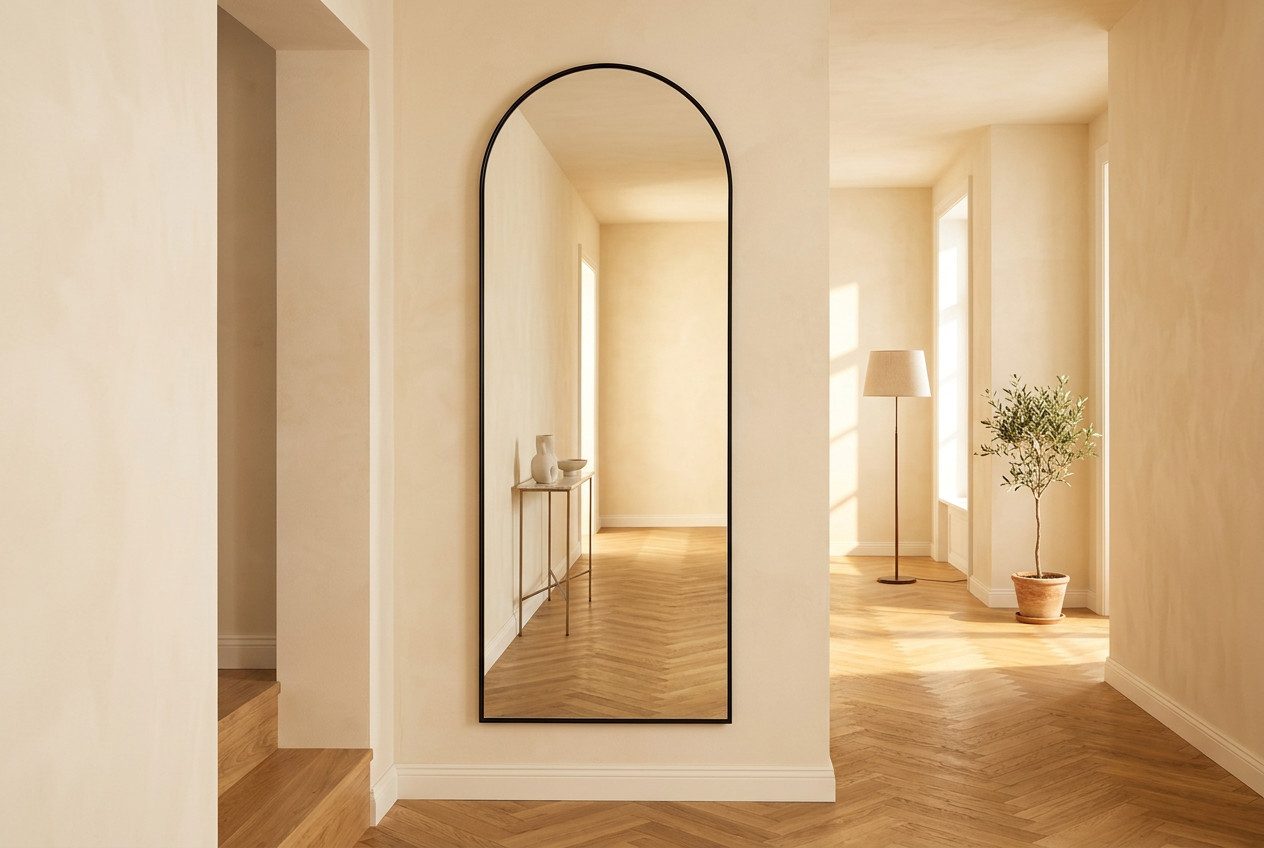 Ganzkörperspiegel SARA 193 x 67cm gebogener Standspiegel - Anlehnspiegel in schwarz