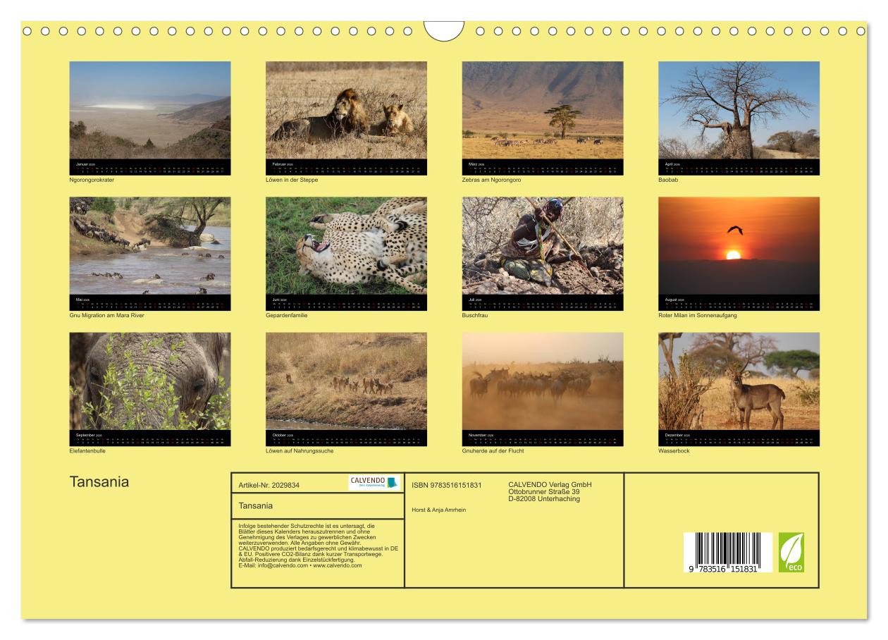 Thumbnail - CALVENDO Wandkalender Tansania (Wandkalender 2026 DIN A3 quer), CALVENDO Monatskalender