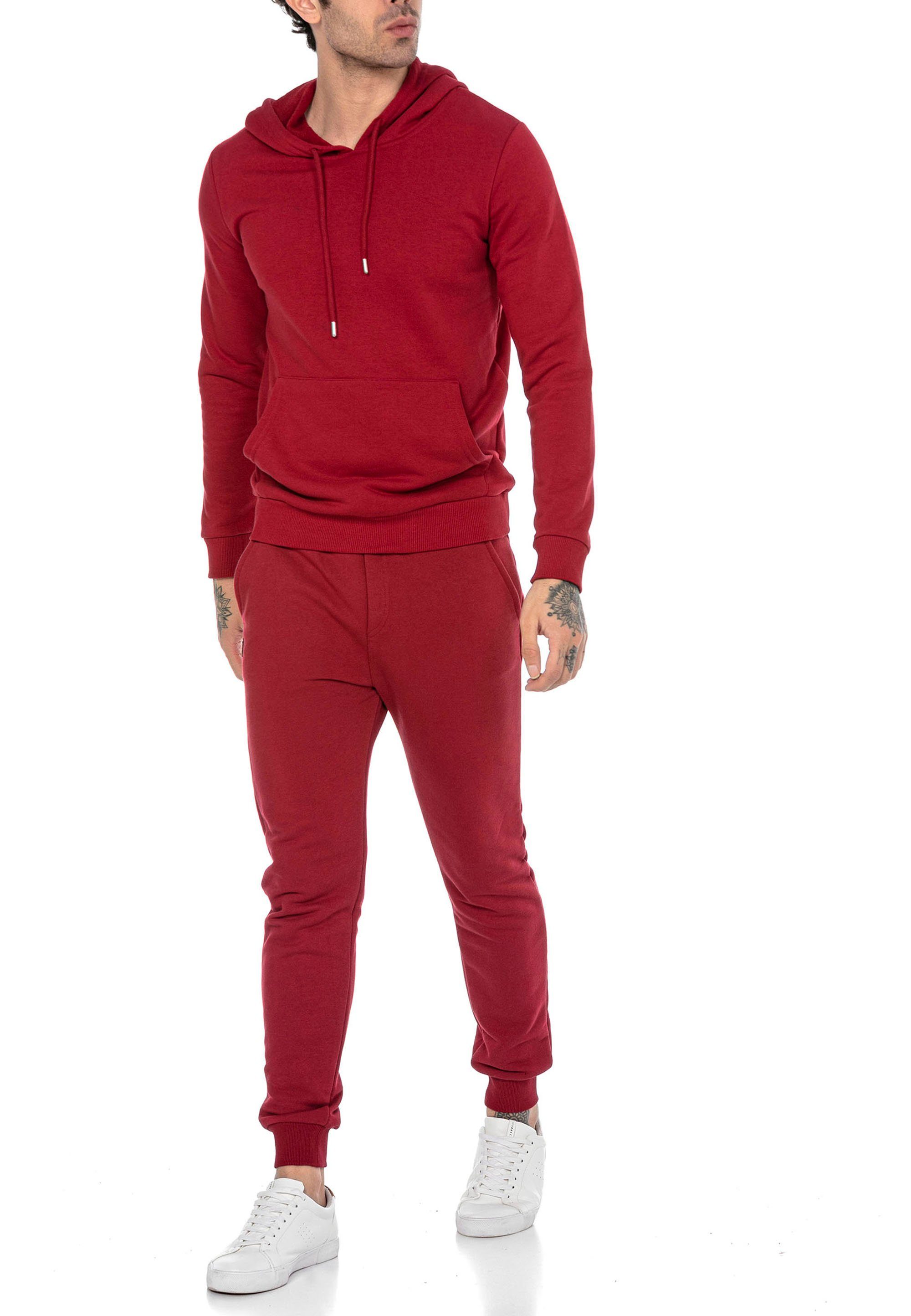 Premium Herren Hoodie Kapuzensweatshirt Basic Bordeaux Jogginganzug Red Qualität Bridge RedBridge Premium Hose Set
