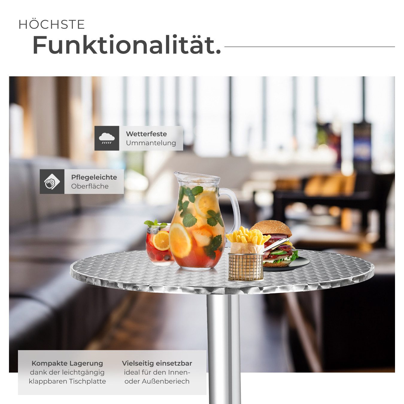 tectake Bistrotisch Aluminium Stehtisch (1-St., 1 tlg), Klappbar, Aluminium, Witterungsbeständige Tischplatte