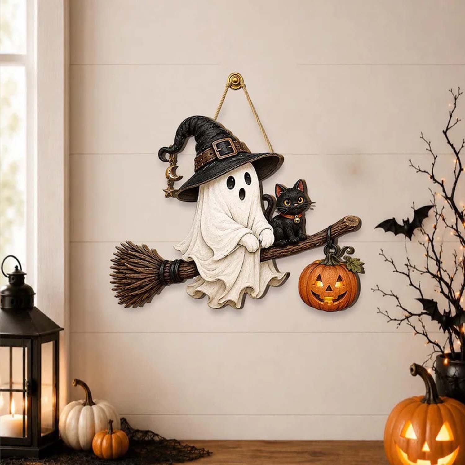 Bomiclss Hängedekoration Geistergruß Türschild, Niedliches Halloween Geister Schild, Halloween – Bild 2 von 5