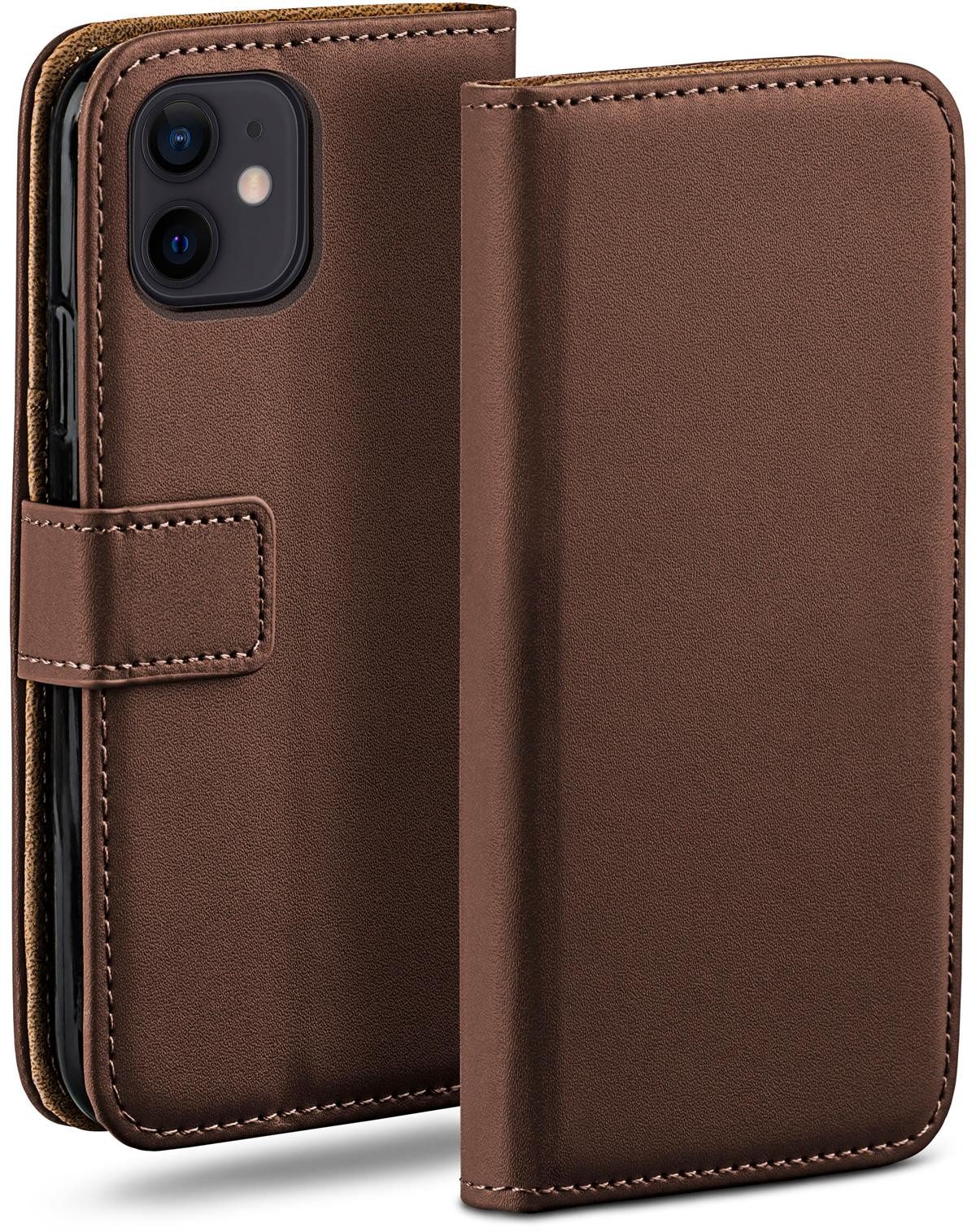 moex Handyhülle für iPhone 12 mini Hülle Klappbar Book Case Dunkelbraun 5,4 Zoll, Klapphülle Kartenfach Flip Cover Handytasche Leder Optik Schutzhülle