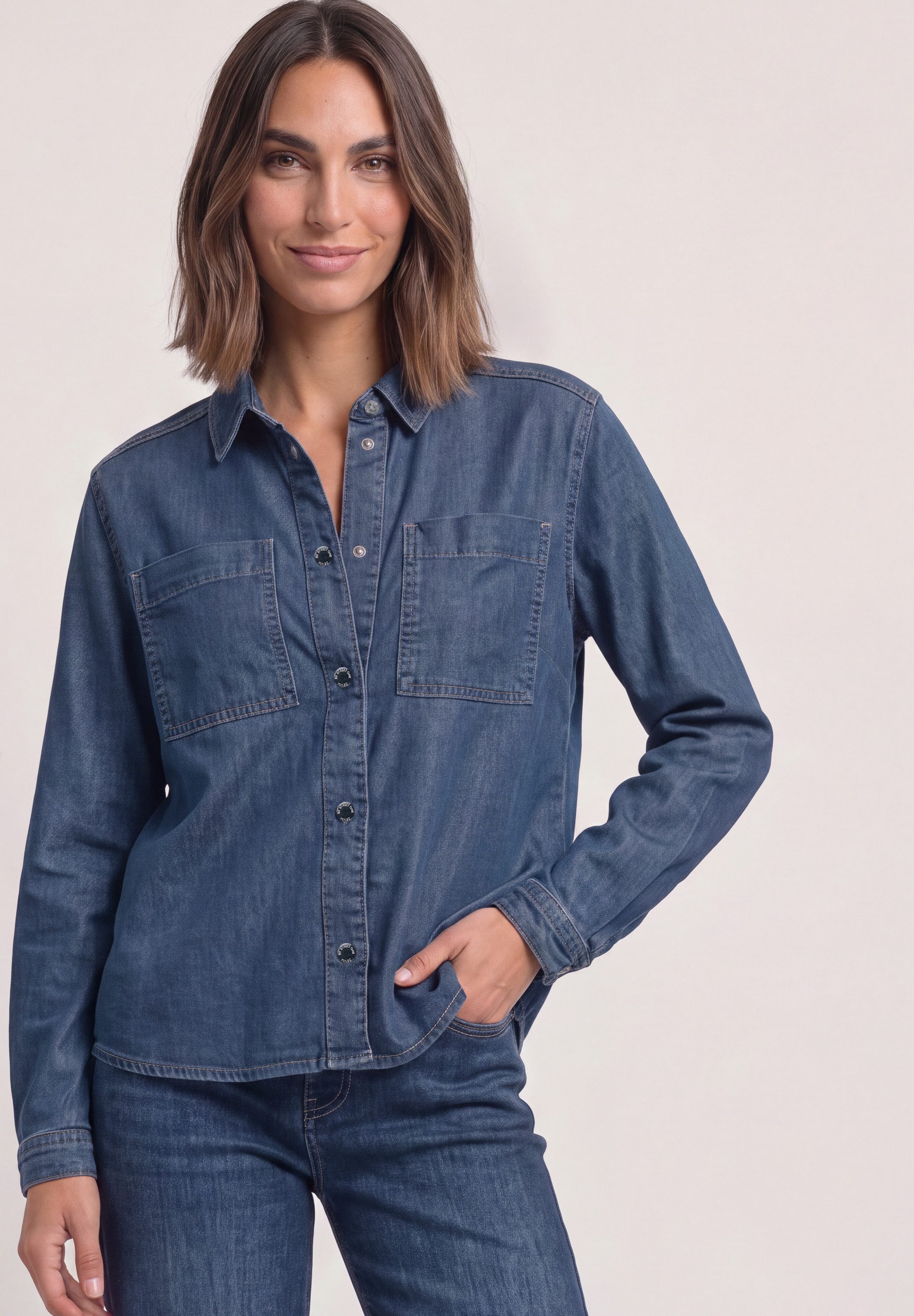 STREET ONE Langarmbluse in Denim-Optik