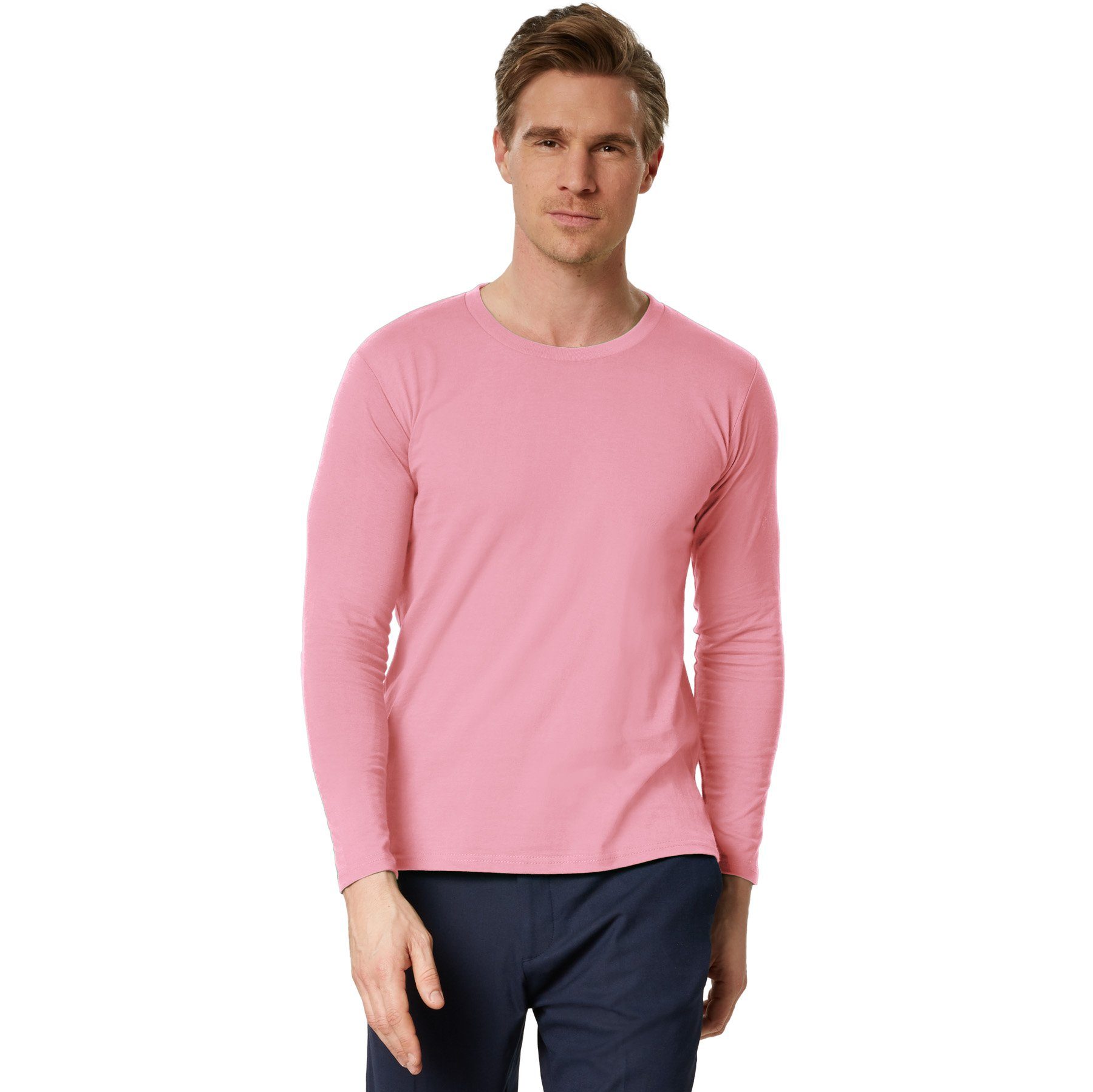 dressforfun Longsleeve Langarm-Shirt Männer Rundhals rosa