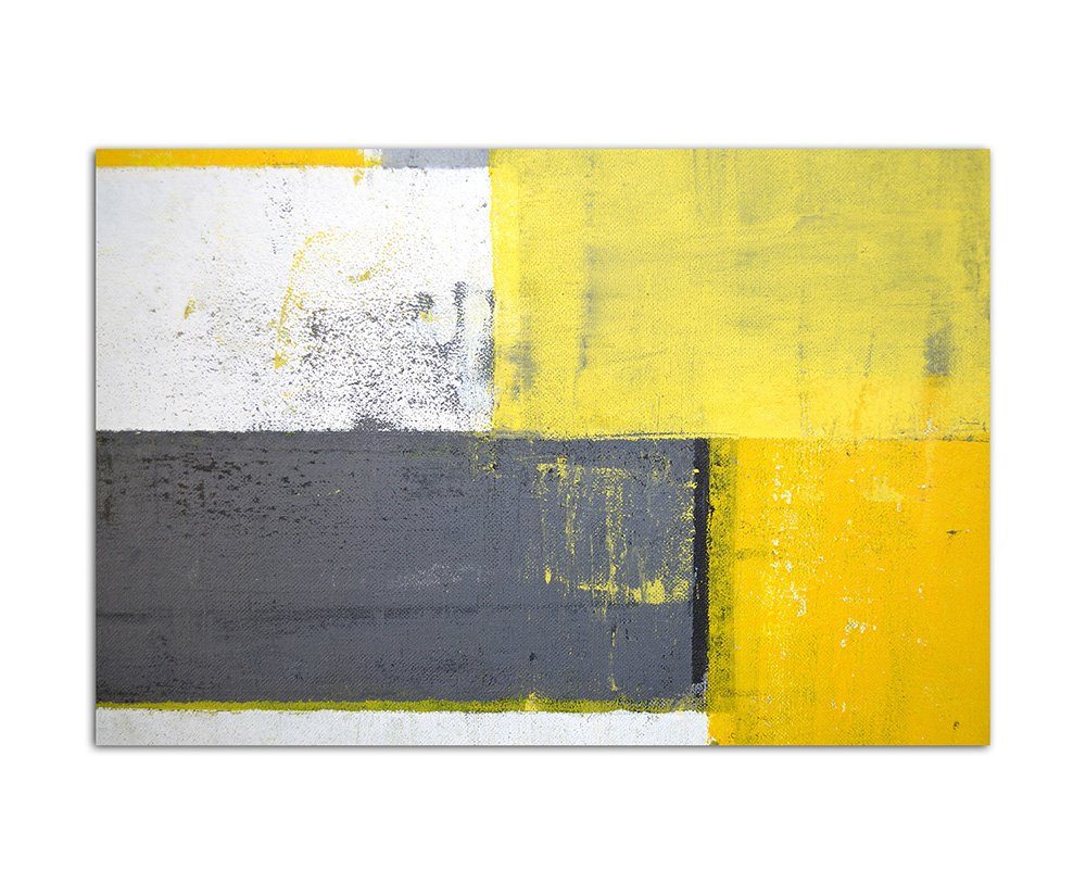 Sinus Art Leinwandbild 120x80cm Malkunst Kunstwerk grau/gelb abstrakt