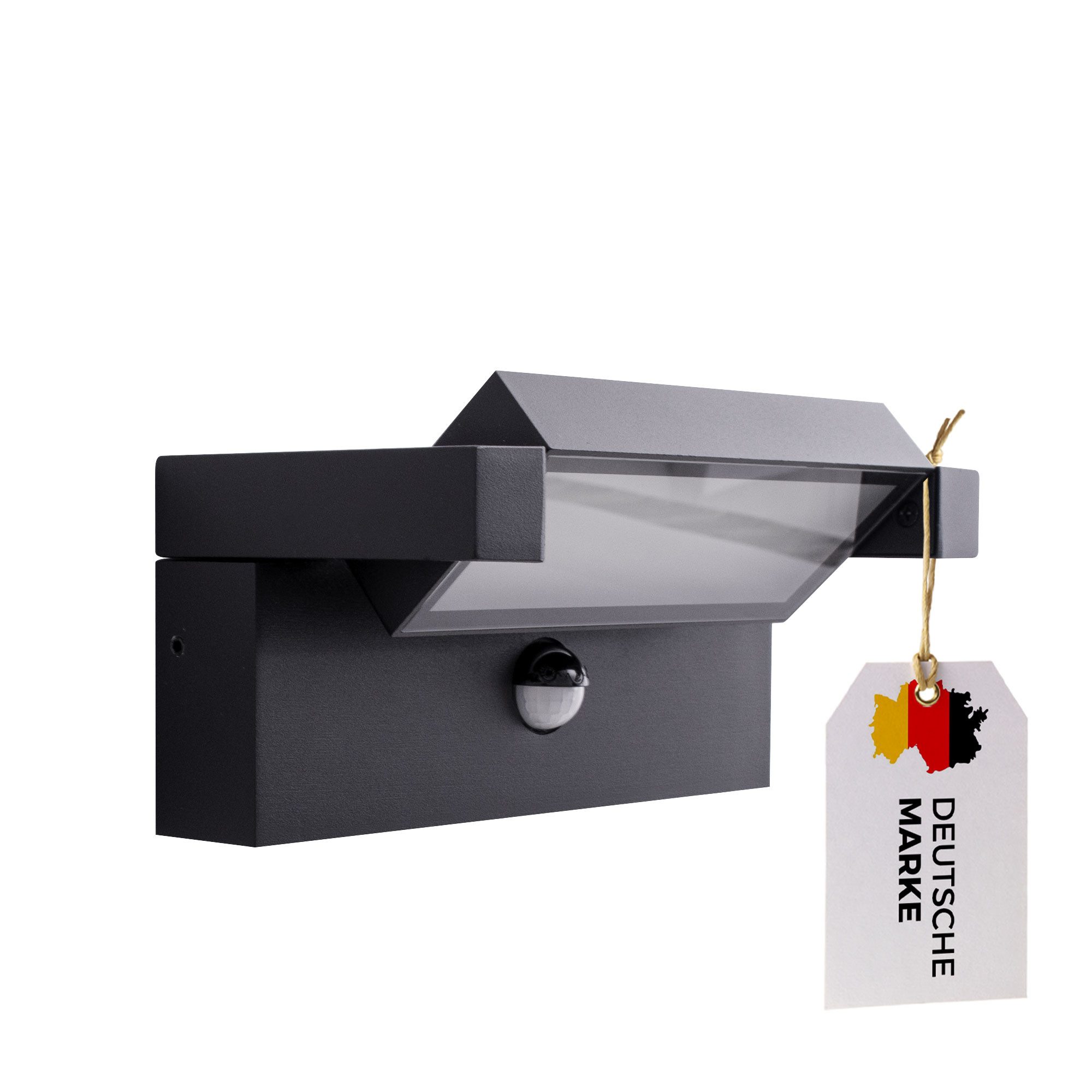 Maxkomfort Außen-Wandleuchte LED Außenwandleuchte 3011 – 9 W, 3000 K, IP44, schwenkbar, schwarz, mit Bewegungsmelder, LED fest integriert, warmweiß