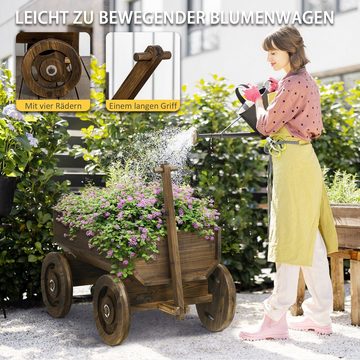 Outsunny Hochbeet im Holzwagen-Design, Brandlackierung, beweglich, wetterbeständig (Set, 1 St., Blumenwagen), Mit Rollen