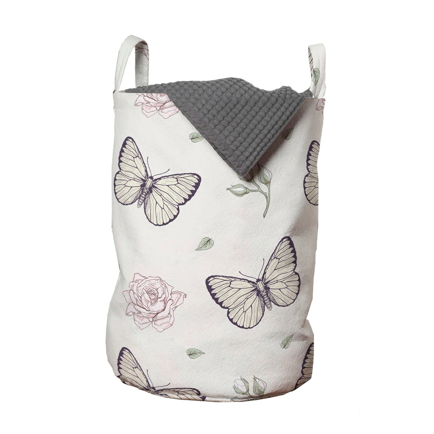 Abakuhaus Wäschesäckchen Wäschekorb mit Griffen Kordelzugverschluss für Waschsalons, Entomologie Schmetterlinge und Blüten