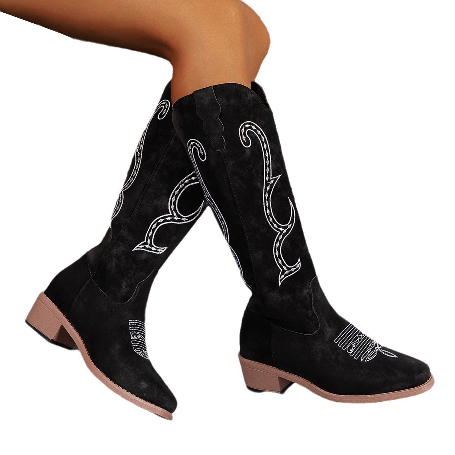 Daisred Damen Stiefel Boots mit Stickereien Westernstiefel Stiefel | Stiefel