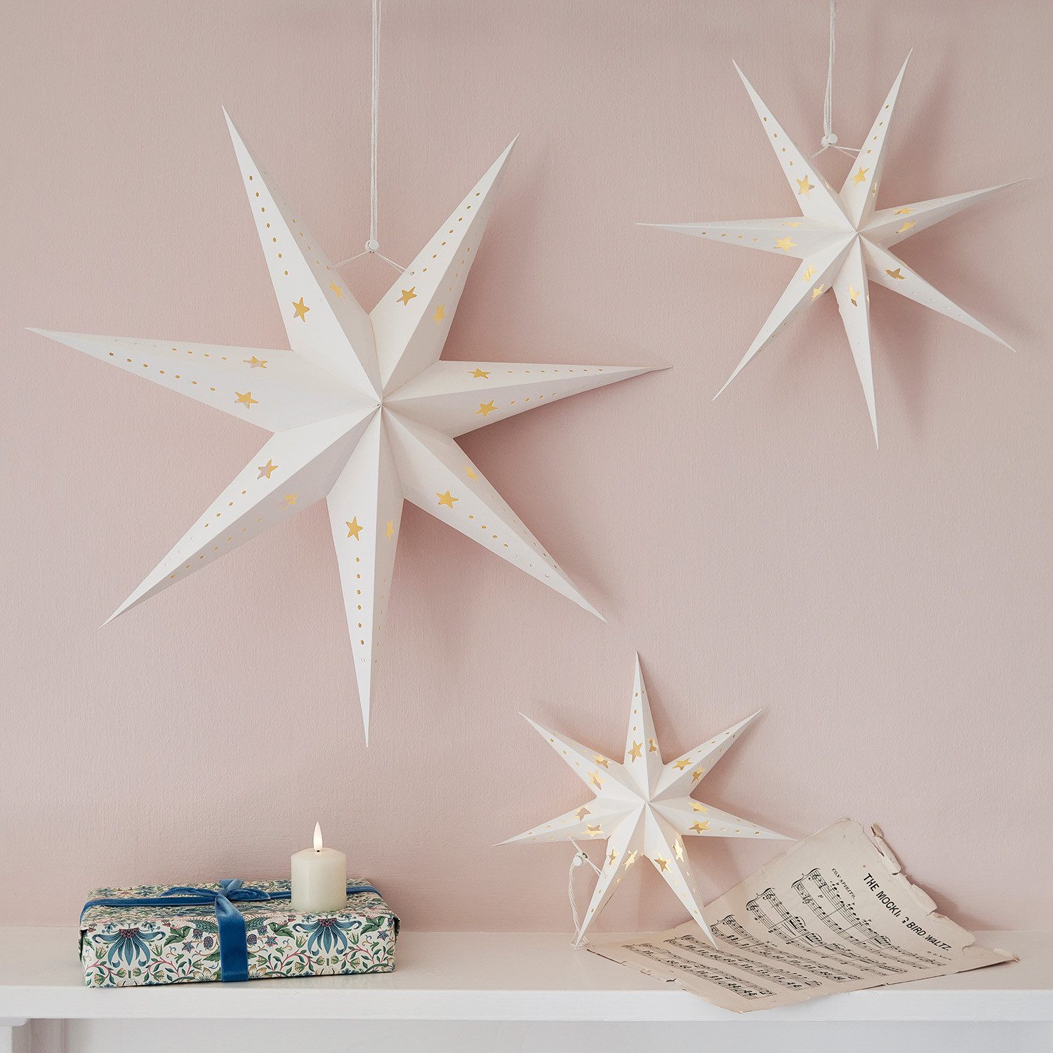 Lights4fun LED Stern LED Sterne Trio aus Papier, LED wechselbar