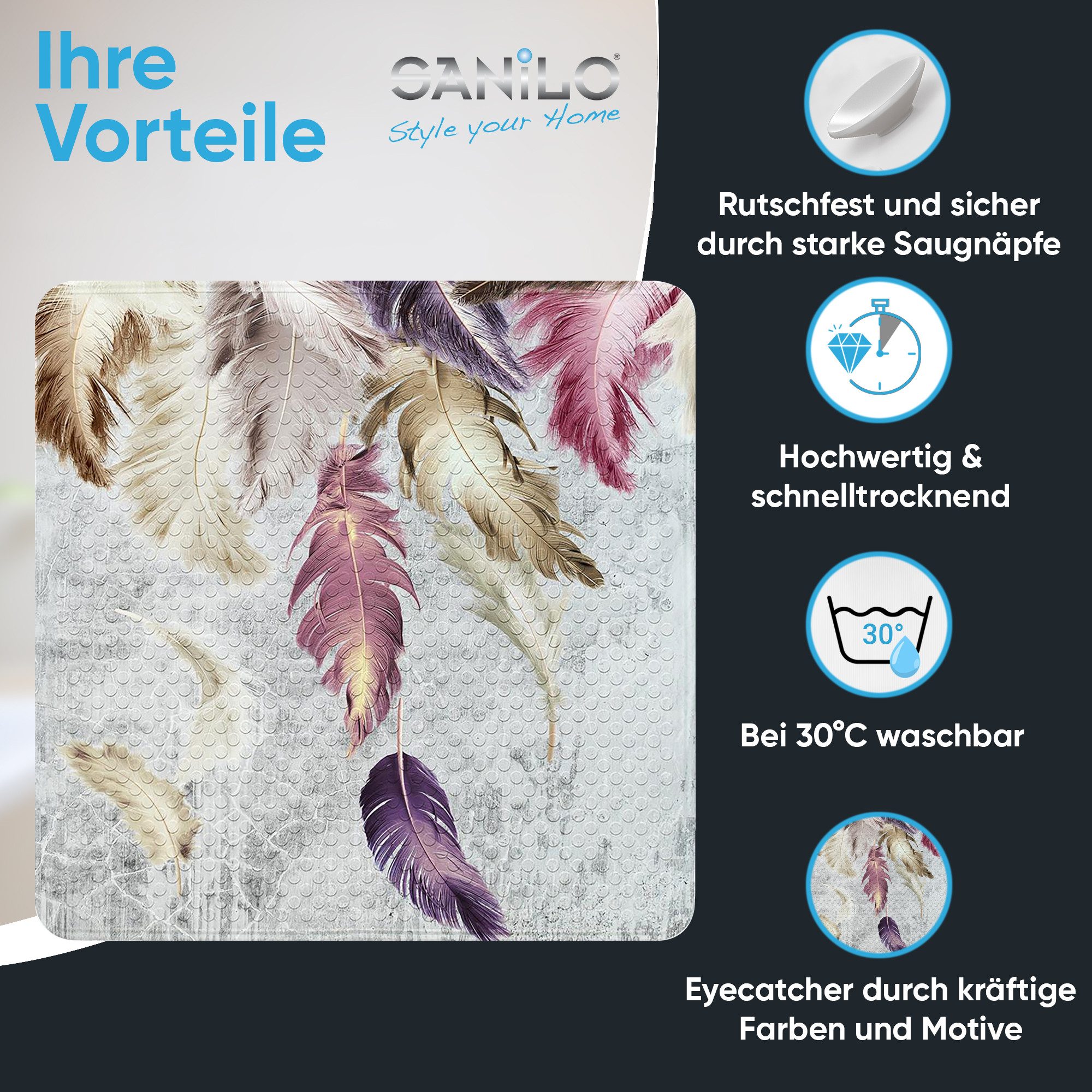 Sanilo Duschmatte Federn, rutschfest & sicher, günstig online kaufen