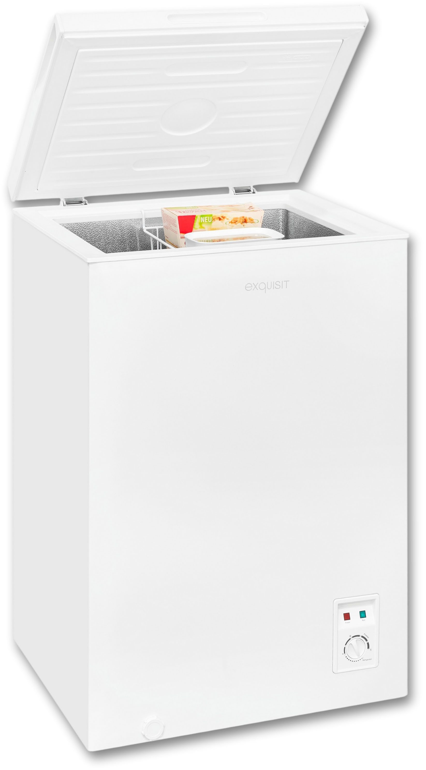 exquisit Gefriertruhe GT100-050E weiss, 54,5 cm breit, 99 l, 4*-Gefriertruhe mit ergonomischer Griffmulde – bequem zu öffnen
