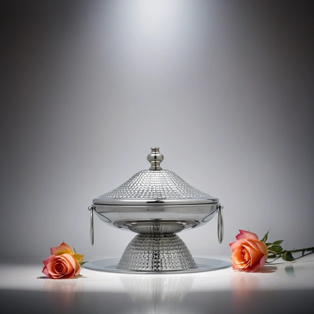 Marrakesch Orient & Mediterran Interior Zuckerdose Orientalische Zuckerdose Kahina handgefertigt aus Messing Silber 17 cm, Edelstahl, (1-tlg), Handarbeit