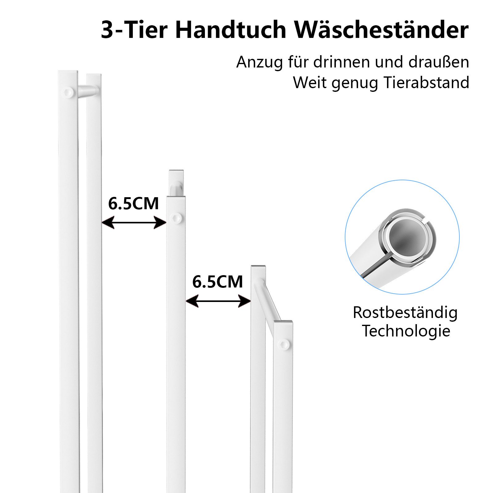 PFCTART Kleiderständer Handtuchhalter stehend 3-stufig aus Metall, freistehend, (Set, 1 St., Für Bad, Schlafzimmer, Waschküche & als Handtuchständer nutzbar), Rostfrei, stabil, ohne Bohren – Handtuchhalter Bad & Badezimmermöbel
