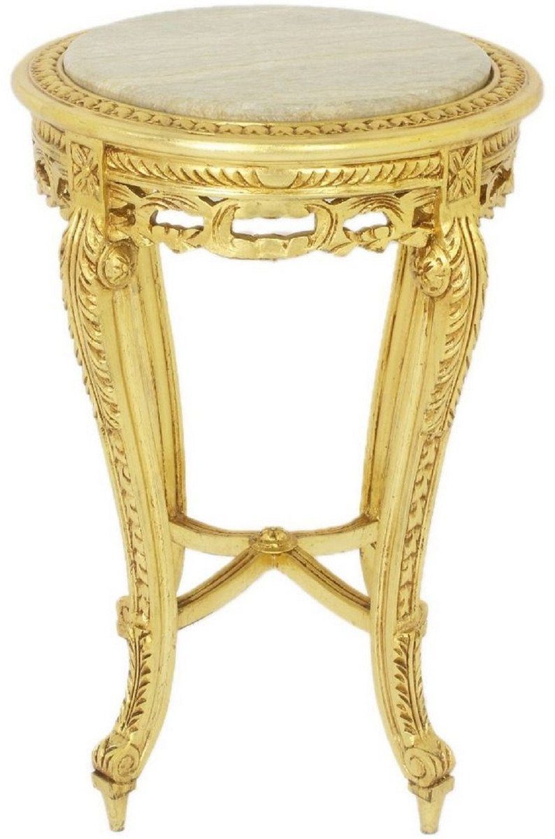 Casa Padrino Beistelltisch Barock Beistelltisch mit Marmorplatte Gold / Creme Ø 40 x H. 60 cm - Runder Antik Stil Tisch - Barock Möbel