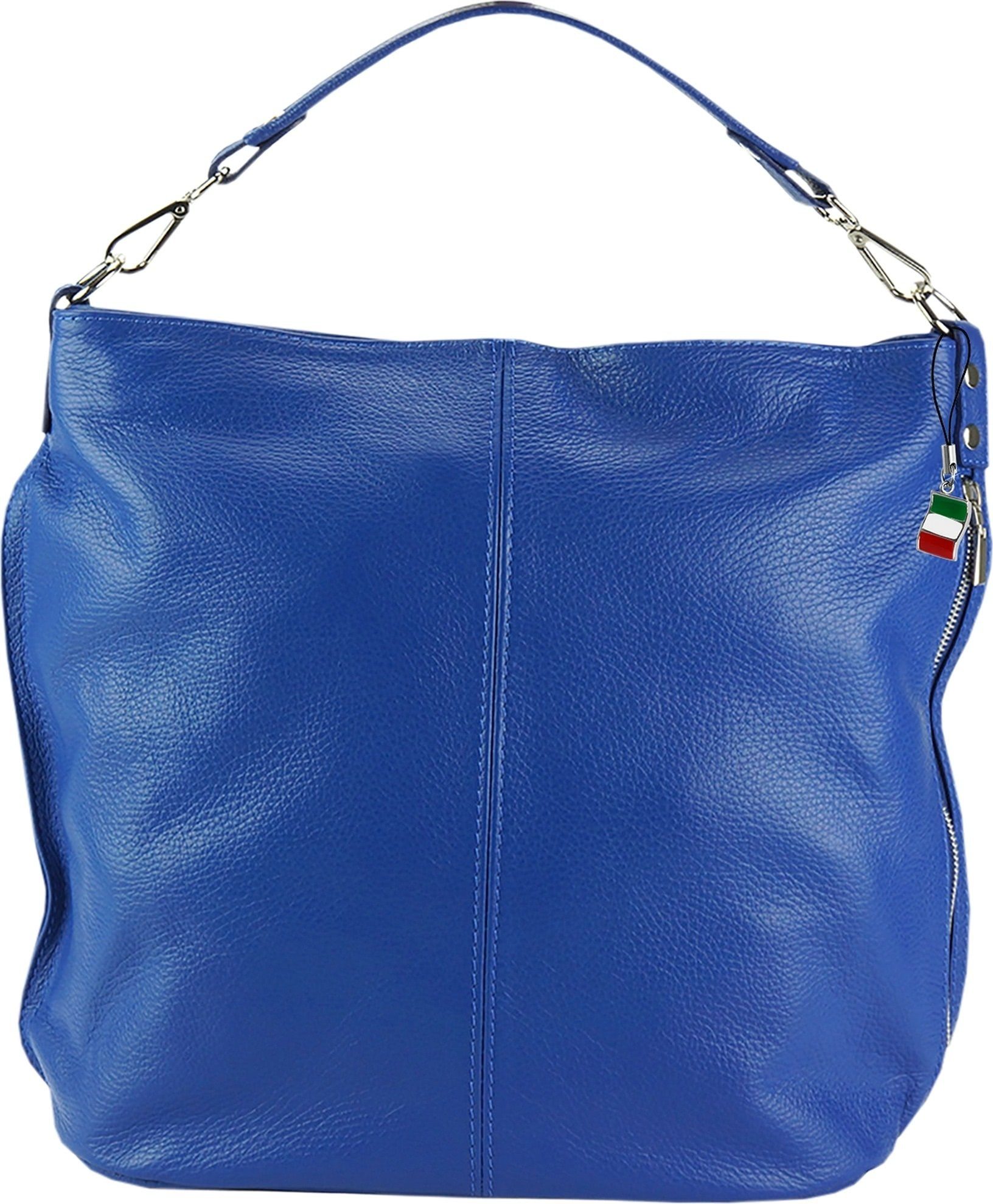 FLORENCE Schultertasche Florence Echtleder Schultertasche Hobo Bag ( Schultertasche), Damen Leder Schultertasche, Shopper, blau ca. 40cm