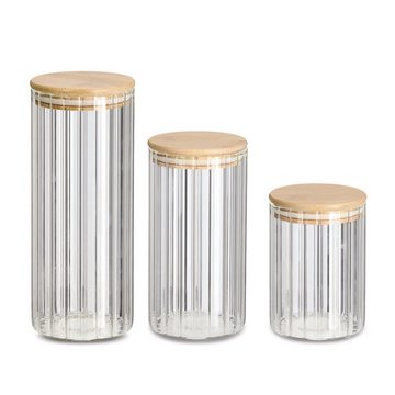 Zeller Present Aufbewahrungskorb Vorratsglas 'Rillen' m. Bambusdeckel, 850 ml, Borosilikatglas/Bambus, ca. Ø 9 x 18 cm