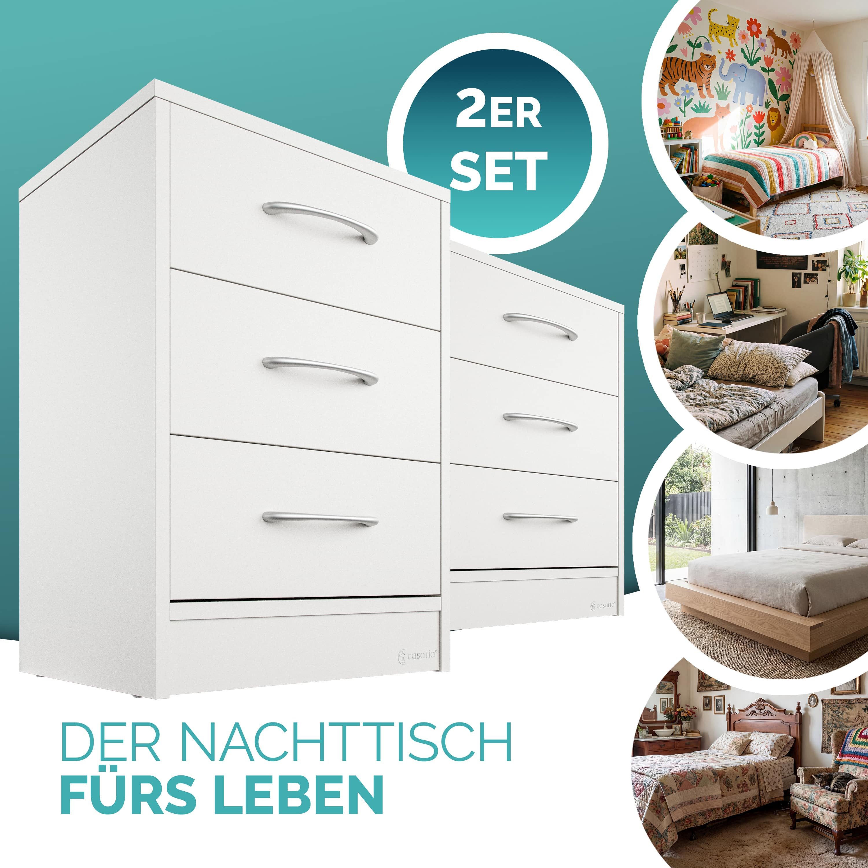 Casaria Nachttisch Eloise (2-St), CASARIA® 2x Nachttisch Eloise weiß LED