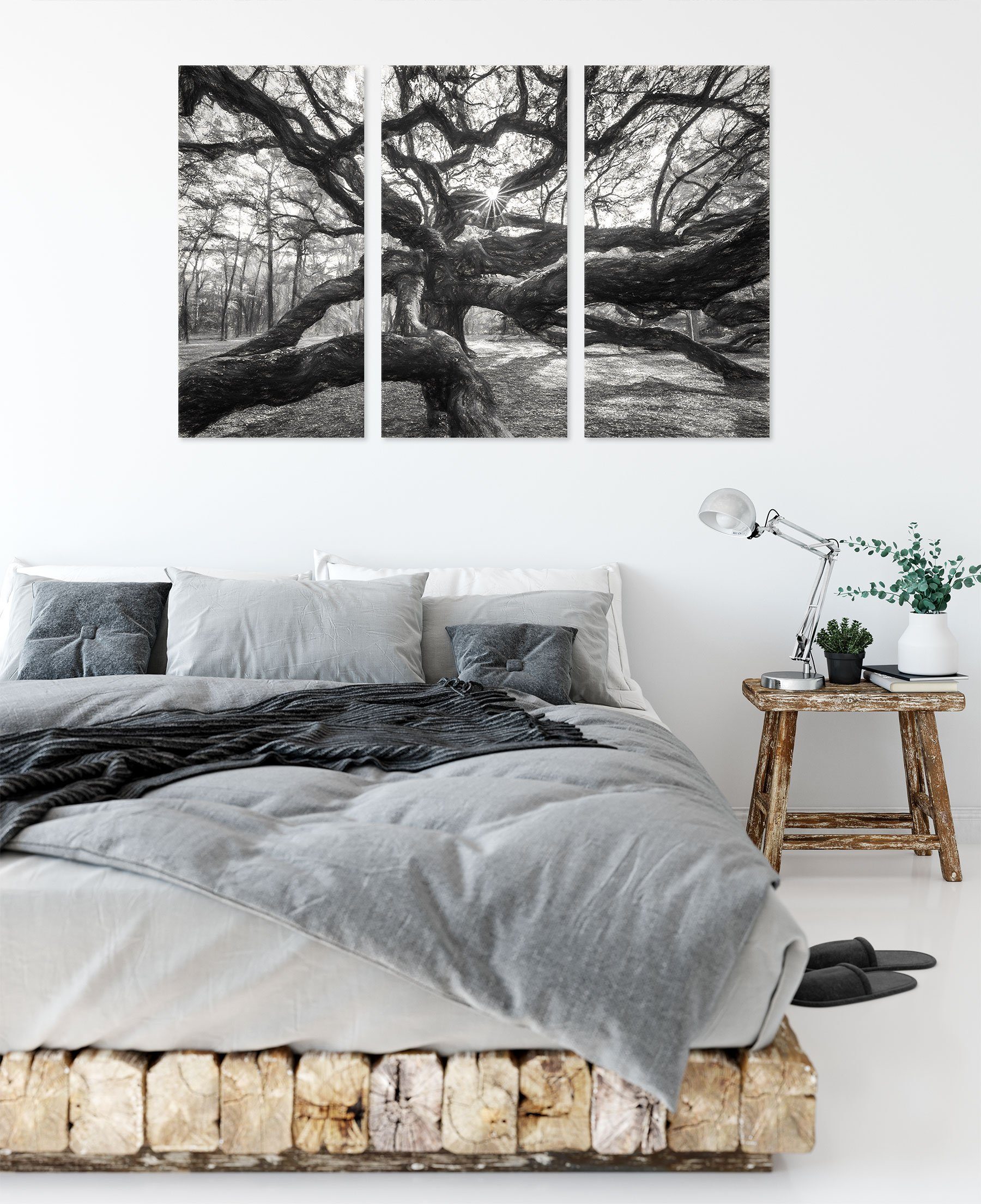Leinwandbild Leinwandbild 3Teiler inkl. Baum, Pixxprint bespannt, St), fertig (120x80cm) (1 Zackenaufhänger Baum