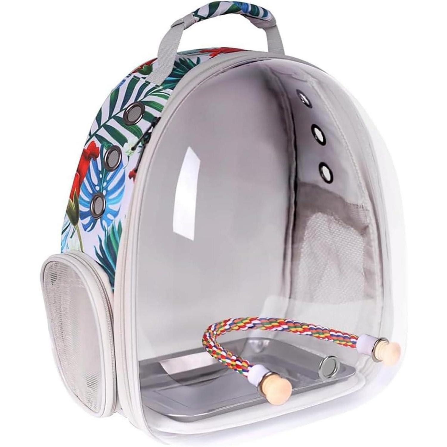 LuxusKollektion Vogelkäfig Rucksack Bird Carrier Edelstahl Tablett Stehstange Flower