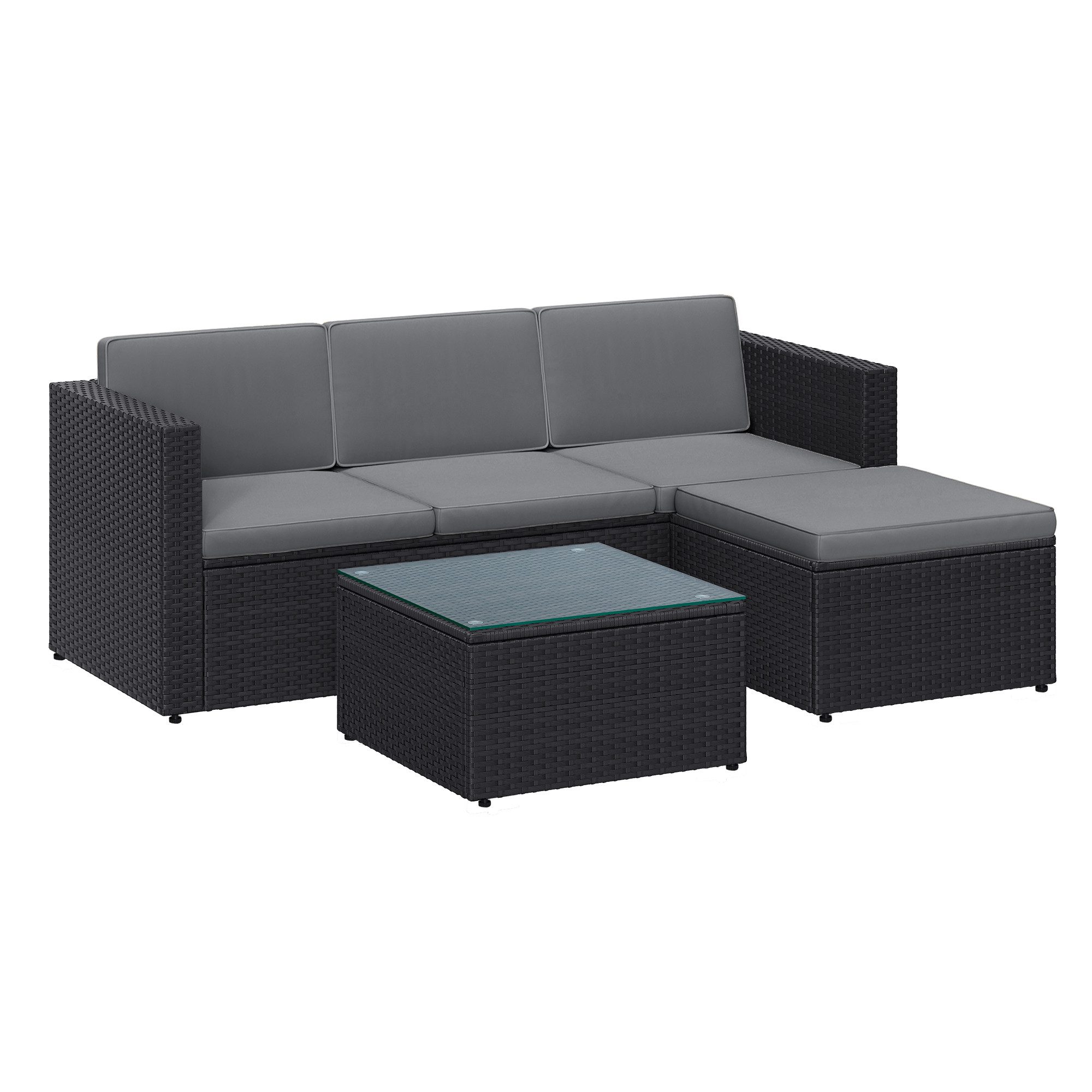 SONGMICS Gartenlounge-Set, (5-tlg., 1 Ecksofa, 1 Hocker, 1 Couchtisch, 7 Kissen), Gartenmöbel Set, Balkonmöbel, handgeflochtenes Rattan