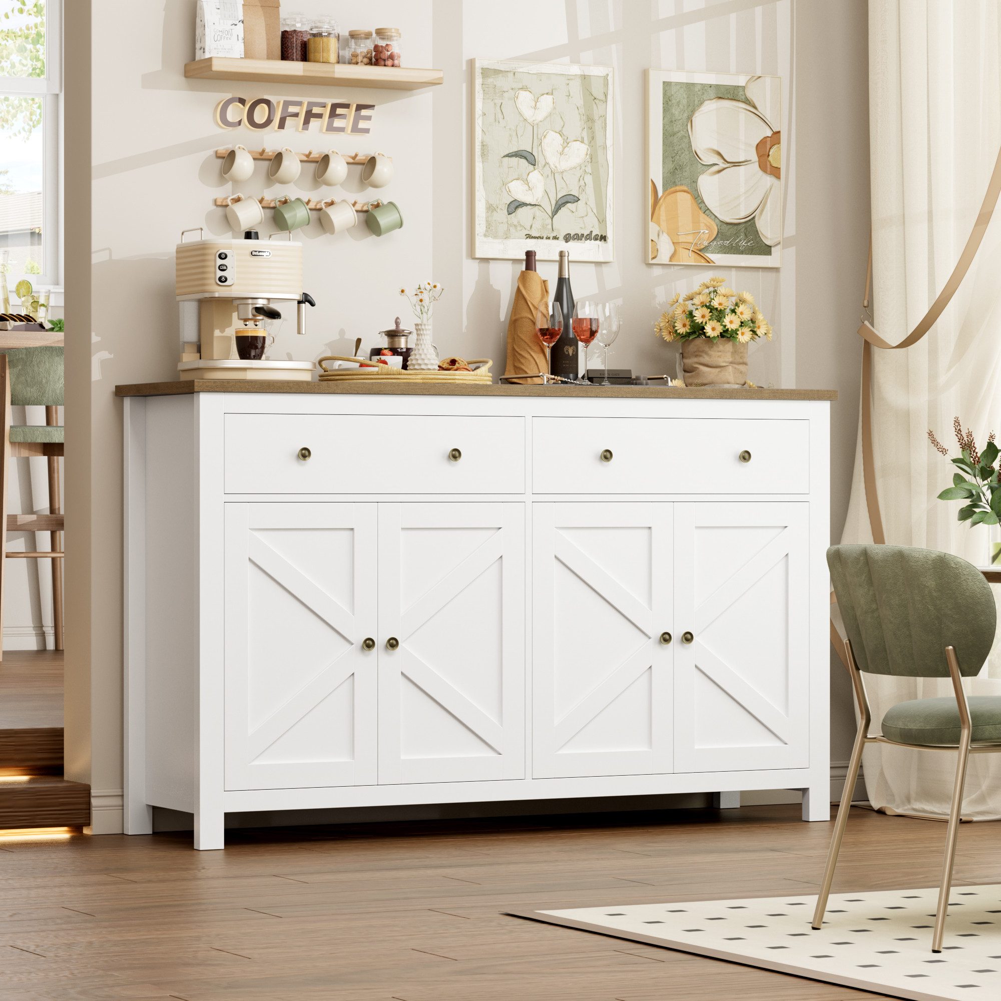 Homfa Sideboard Küchenschrank, mit 2 Schubladen 4 Türen, verstellbare Ablag günstig online kaufen