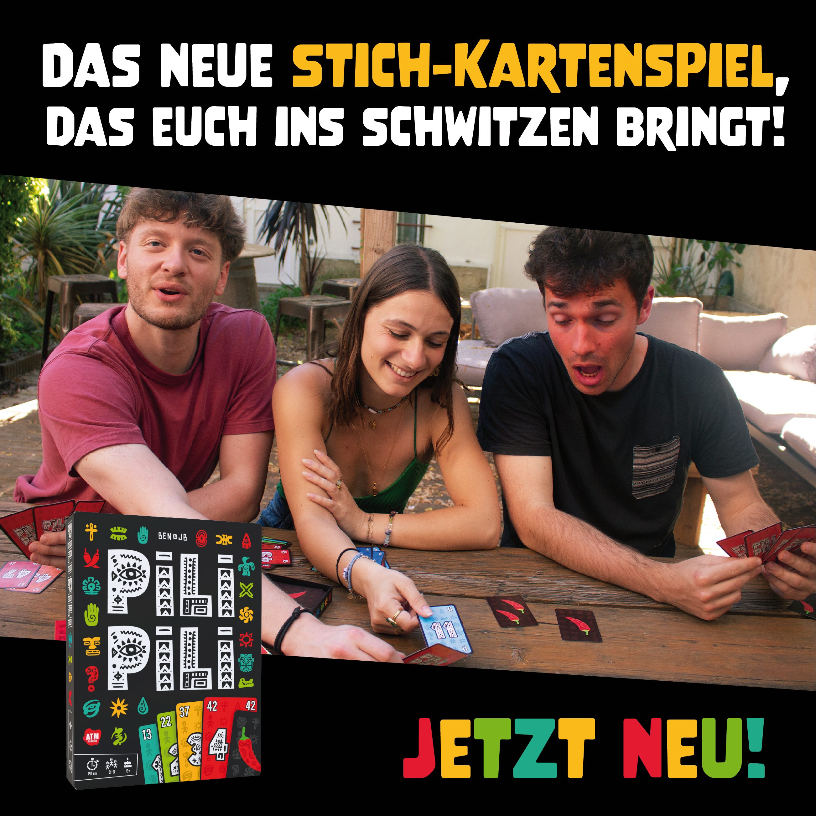 ATM GAMING Spiel Pili Pili - Das verrückte Stich-Kartenspiel, Kartenspiel, Reisespiel, Gesellschaftsspiel, Familienspiel