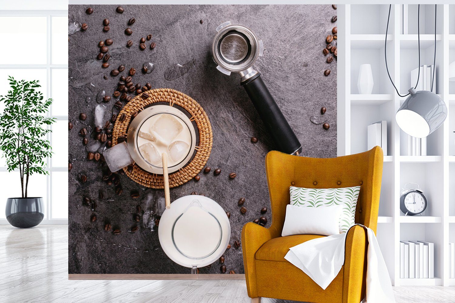 MuchoWow Fototapete Milch - Kaffeefilter, für Wandtapete - Tapete St), Schlafzimmer, Matt, Kaffeebohnen oder - Wohnzimmer Vinyl (5 bedruckt, Küche