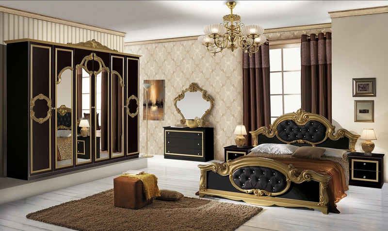 Interdesign24 Schlafzimmer-Set »Barokko«, klassischer Barock Stil in Schwarz/Gold Hochglanz 6-Teilig