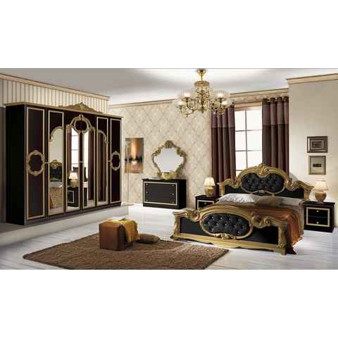 Interdesign24 Schlafzimmer-Set Barokko, klassischer Barock Stil in Schwarz/Gold Hochglanz 6-Teilig