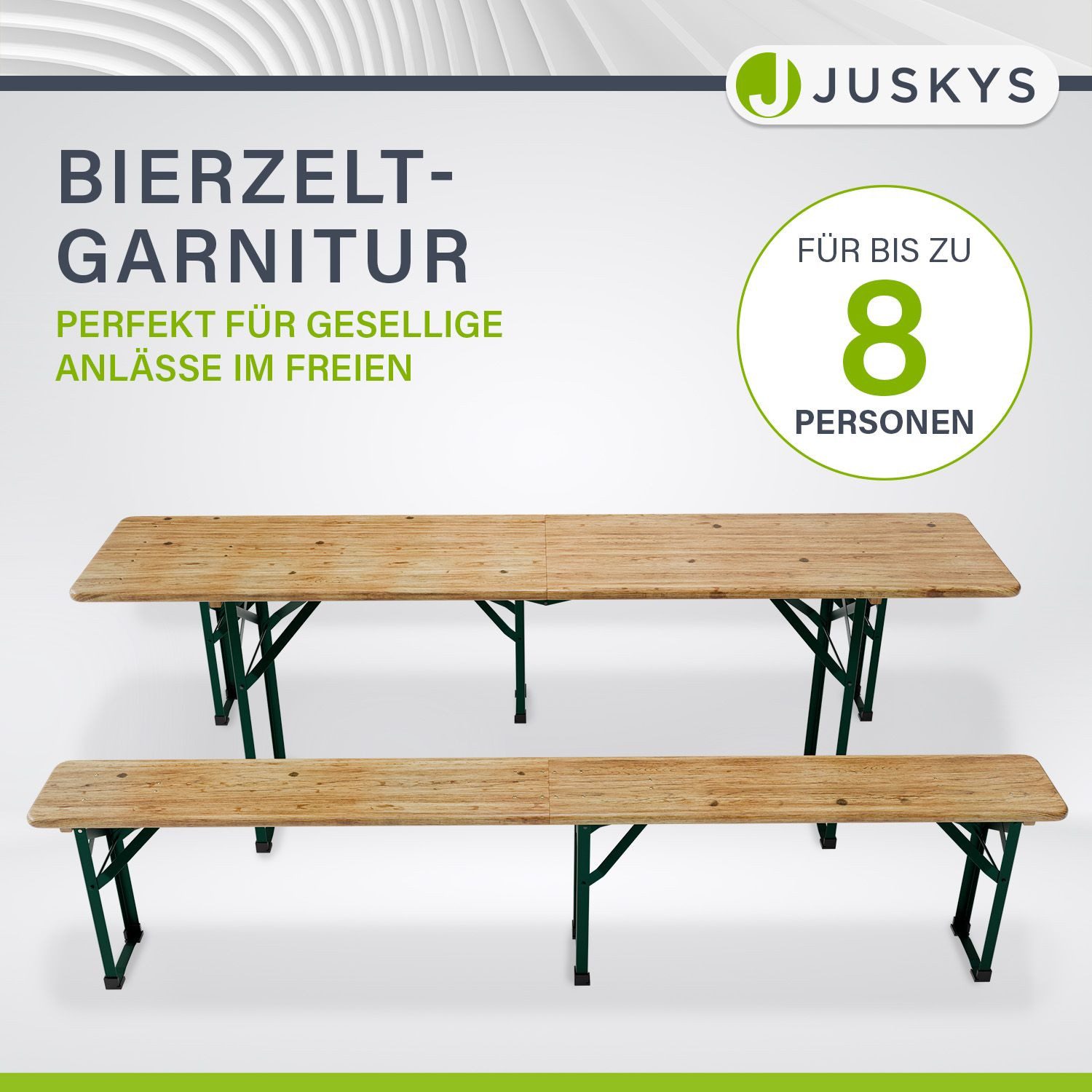 Juskys Bierzeltgarnitur Passau, (3-tlg), klappbar, lackierte Oberfläche, natürliche Optik, inkl. Bodenschoner