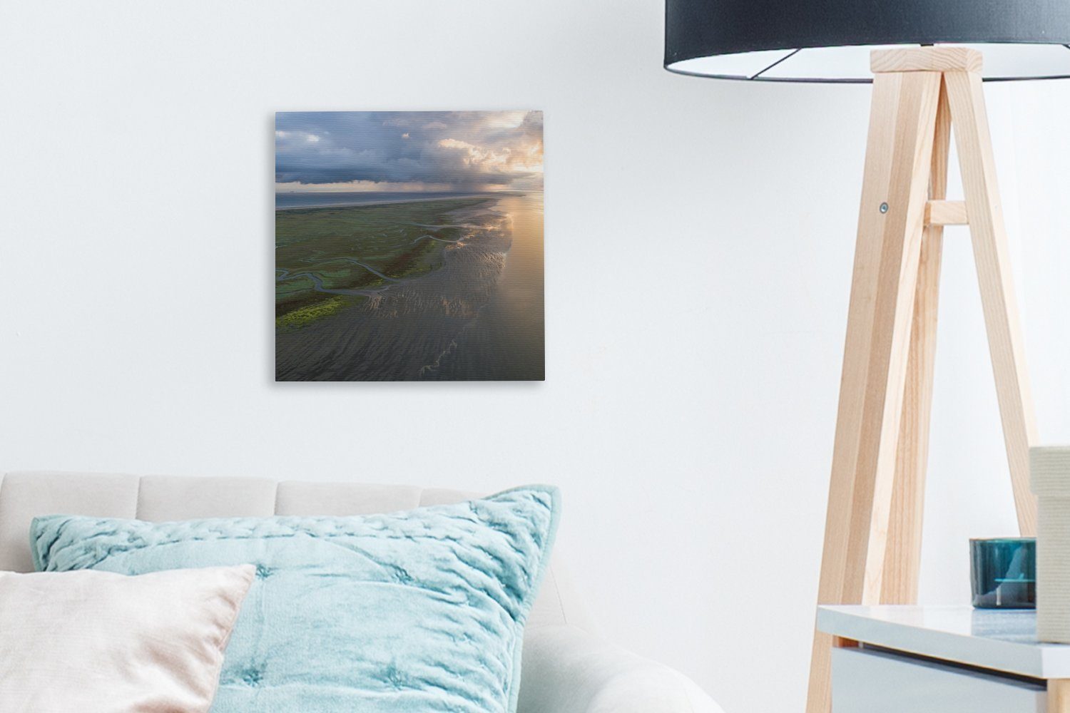 Schlafzimmer OneMillionCanvasses® Leinwandbild Wasser Bilder Luft, St), bunt Watteninseln für - - Wohnzimmer (1 Leinwand