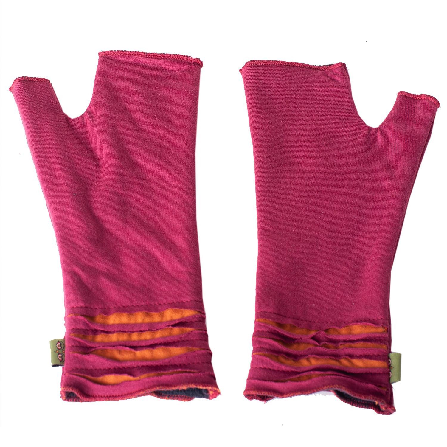 Vishes Armstulpen Bestickte Damen Handschuhe Stulpen mit Daumen Fleece Gefüttert Alternative Bekleidung, Hippie, Goa Style