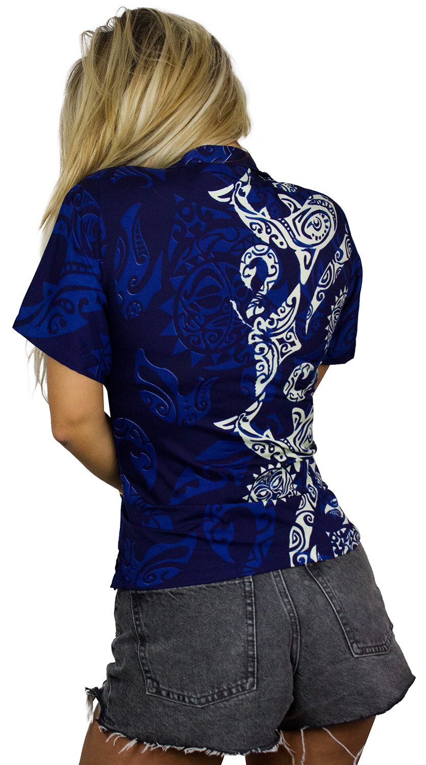 King Kameha Hawaiihemd Maori Wedding Funky Hawaiibluse Damen Kurzarm Front-Tasche Stylish