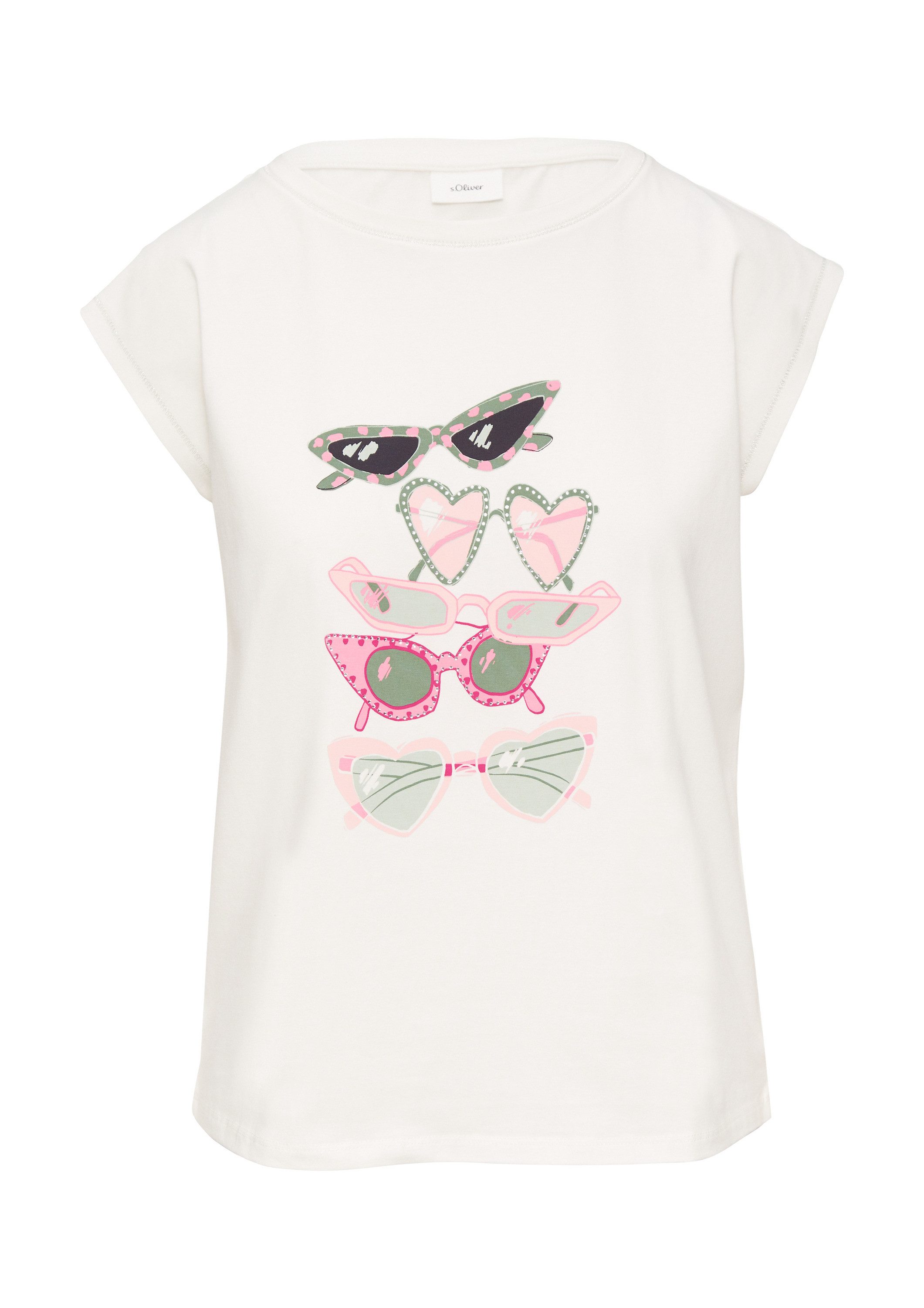 s.Oliver Kurzarmshirt T-Shirt T-Shirt mit Print und Schmucksteinen günstig online kaufen