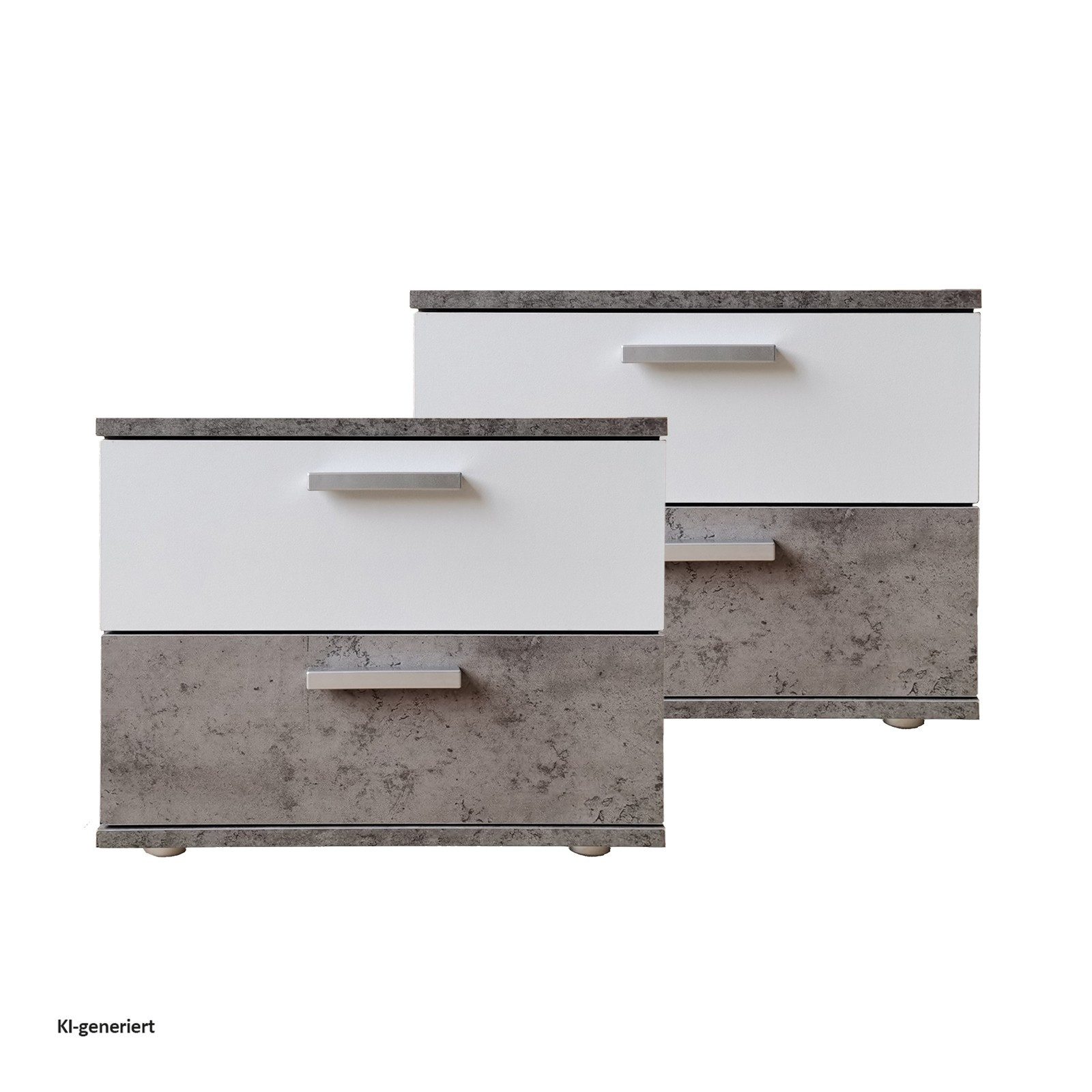 HTI-Living Nachtschrank Nachtschrank 2er Set Beton Weiß Nina (Set, 2-St., 2 Nachtschränke) Nachttisch Nachtkommode Nachtkonsole
