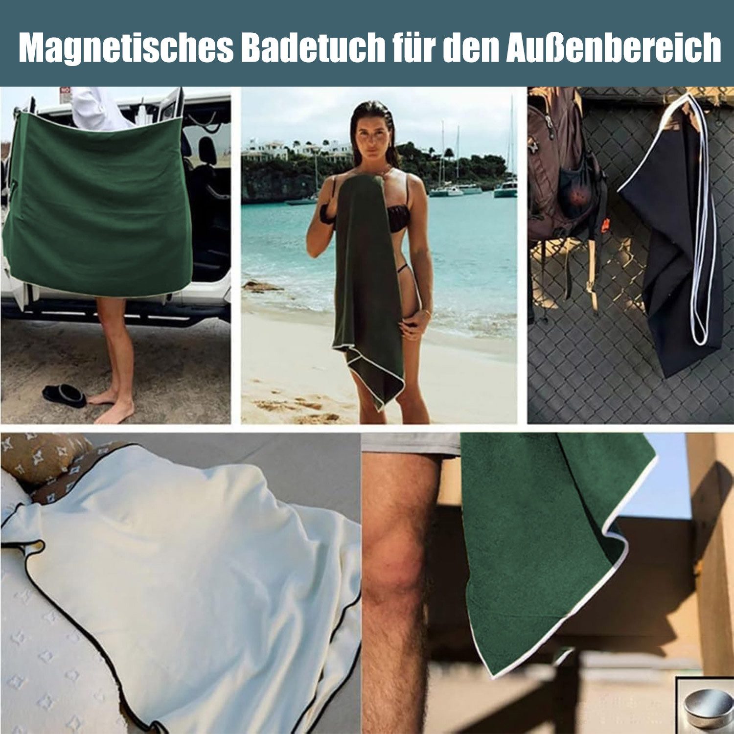 Refttenw Strandtuch Mikrofaser Badetuch Strandlaken mit Magnetverschluss XXL 190x76cm, Schnelltrocknend Handtuch Duschtuch Sommer Liegenauflage