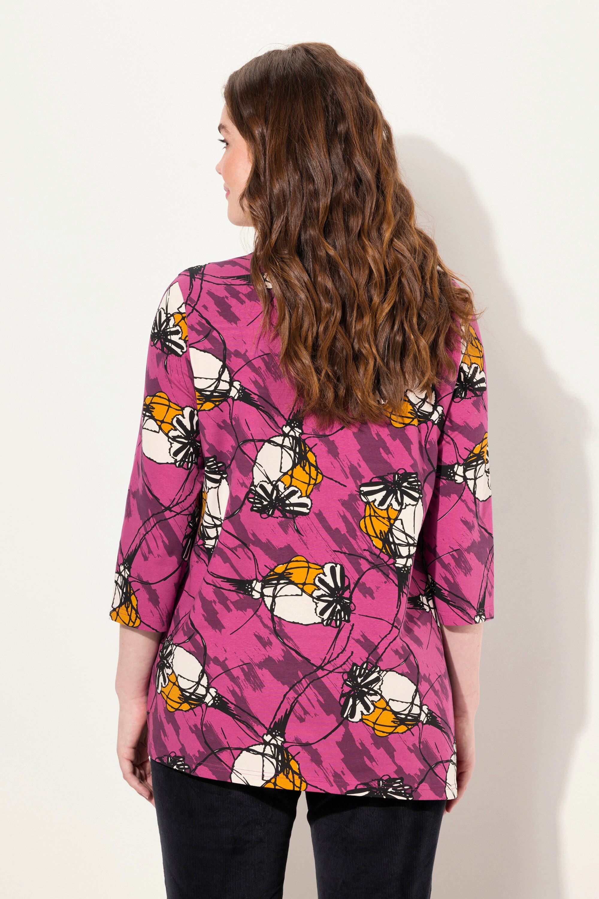Ulla Popken Longshirt Longshirt A-Linie Rundhals 3/4-Arm Biobaumwolle