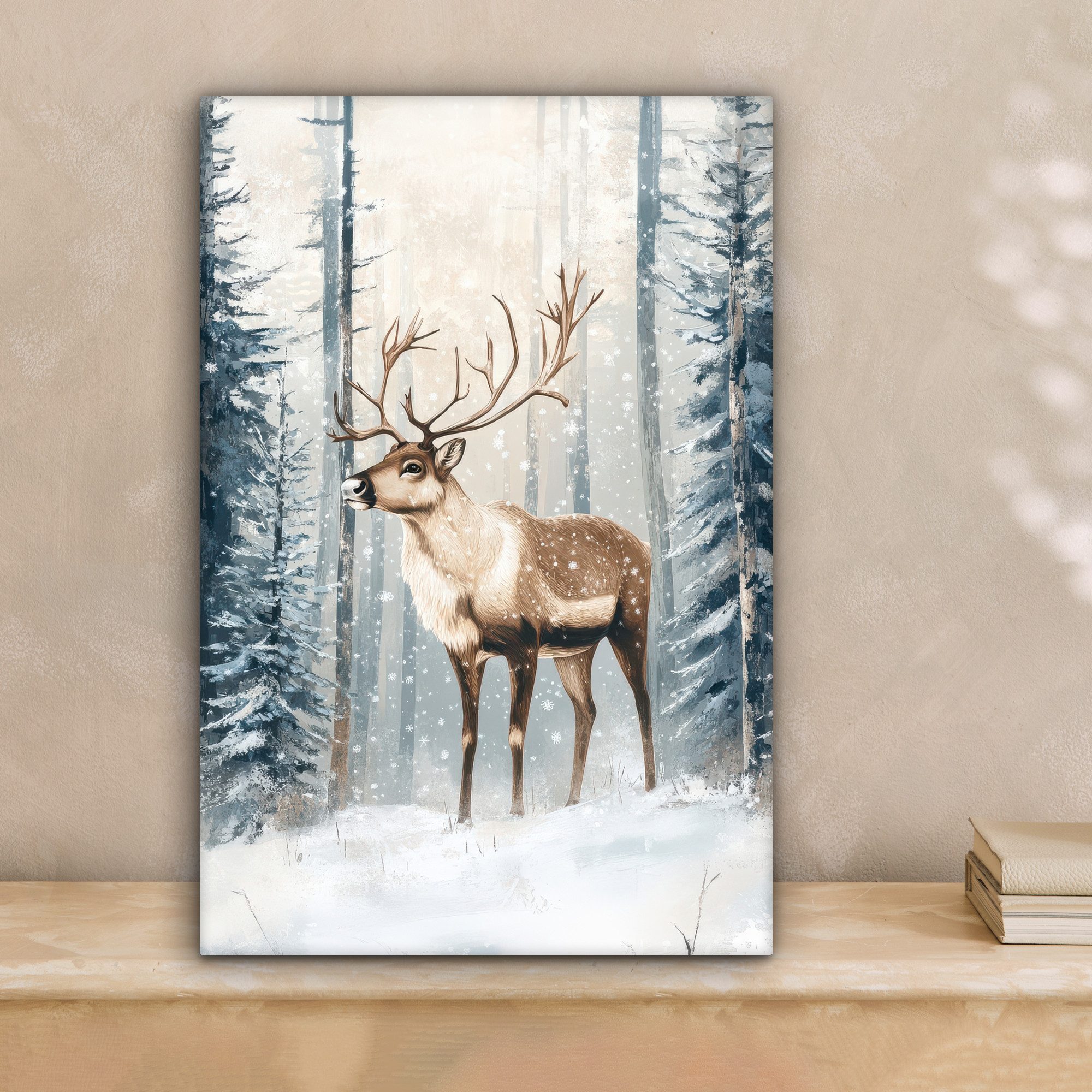 OneMillionCanvasses® Leinwandbild Rentier - Schnee - Wald - Weiß, Fotodruck günstig online kaufen