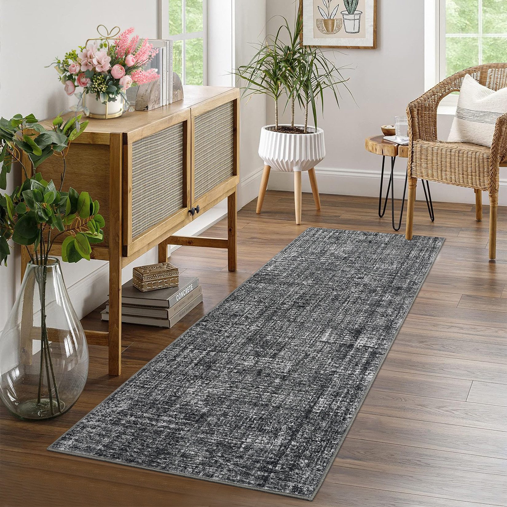 GarveeMore Veloursteppich Designteppich Maschinenwaschbarer Teppich – flachfloriger Läufer, Moderner Teppich pflegeleicht, rutschfest, schmutzabweisend