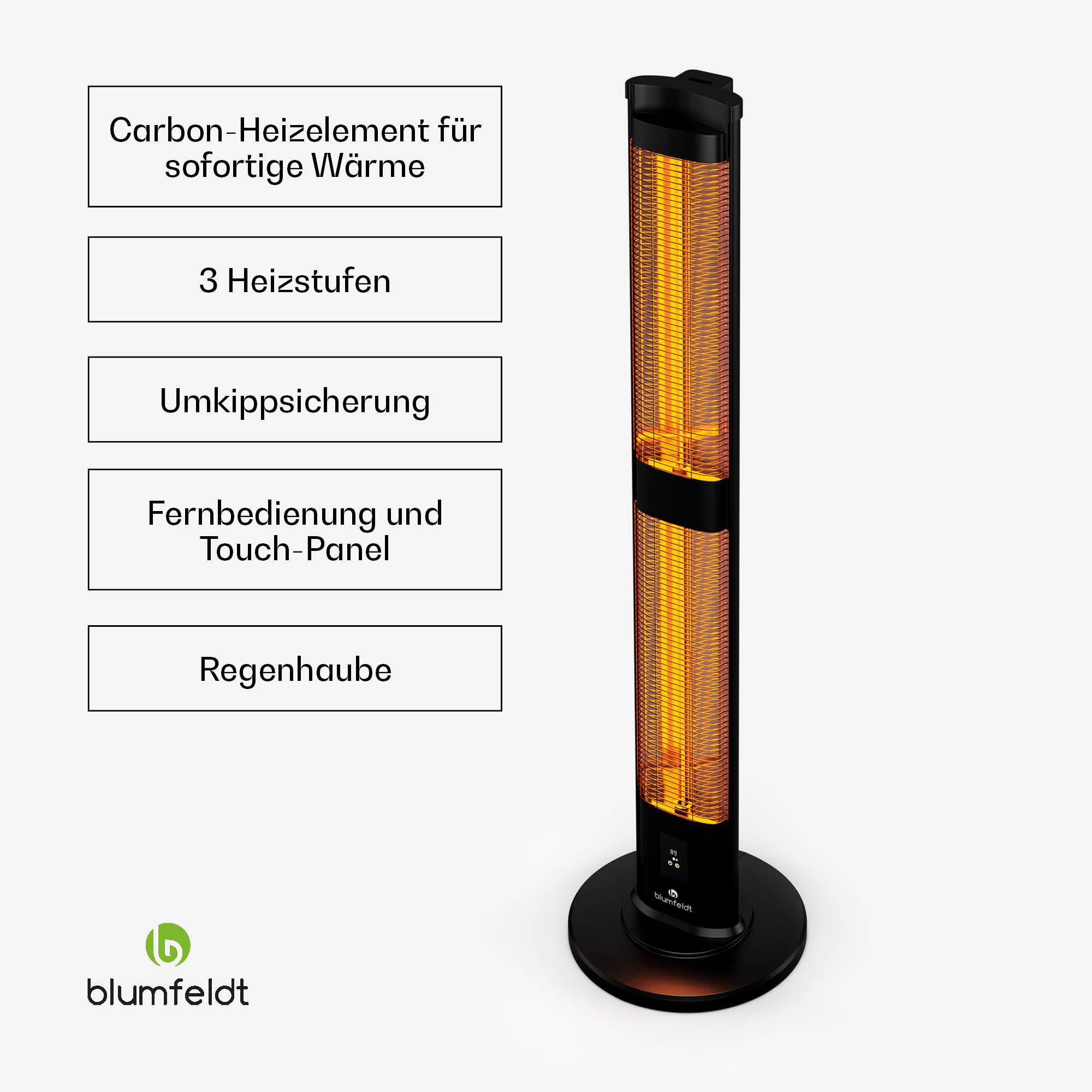 blumfeldt Terrassenstrahler BlazeTower 3000W, Heizung Elektrische Heizstrahler Outdoor Terrasse LED Touch