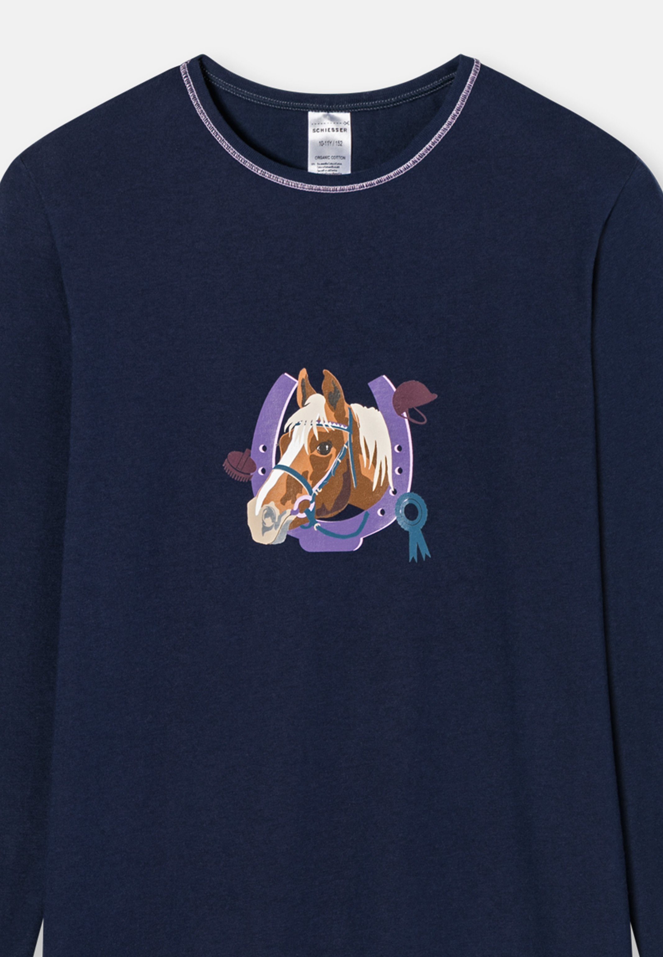 (1-tlg) Organic - Langarm Cotton Rundhalsausschnitt Mit Schiesser eingefasstem Baumwolle Nachthemd World Horse Nachthemd -