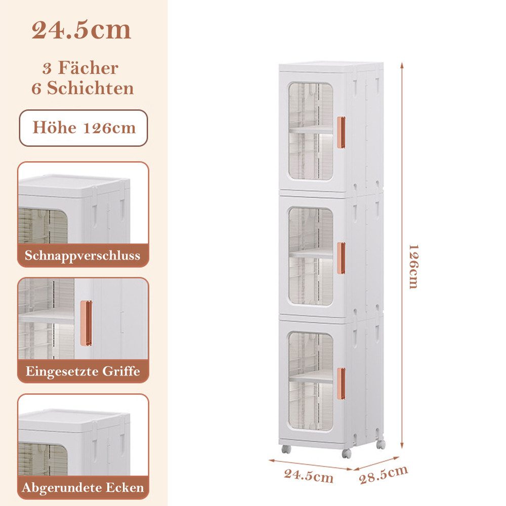 TUWENA Badkommode 3/4 Etage Badezimmerschrank, Schmal Badschrank Hochschrank mit Rädern, Schrank Toilettenpapier, Platzspare Kunststoffschrank, Beistellschrank
