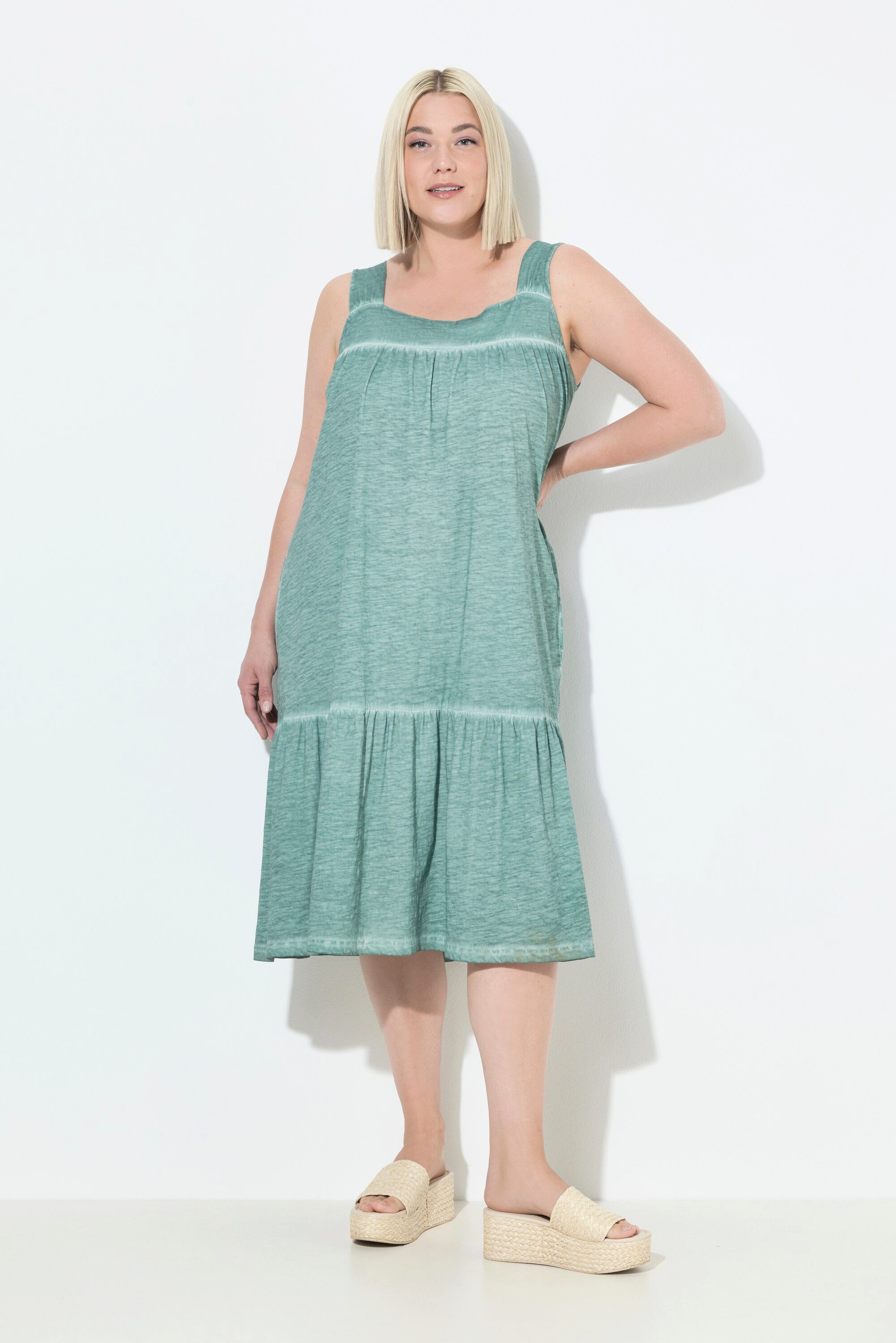 Ulla Popken Midikleid Jerseykleid cold dyed A-Linie Rundhals ärmellos günstig online kaufen