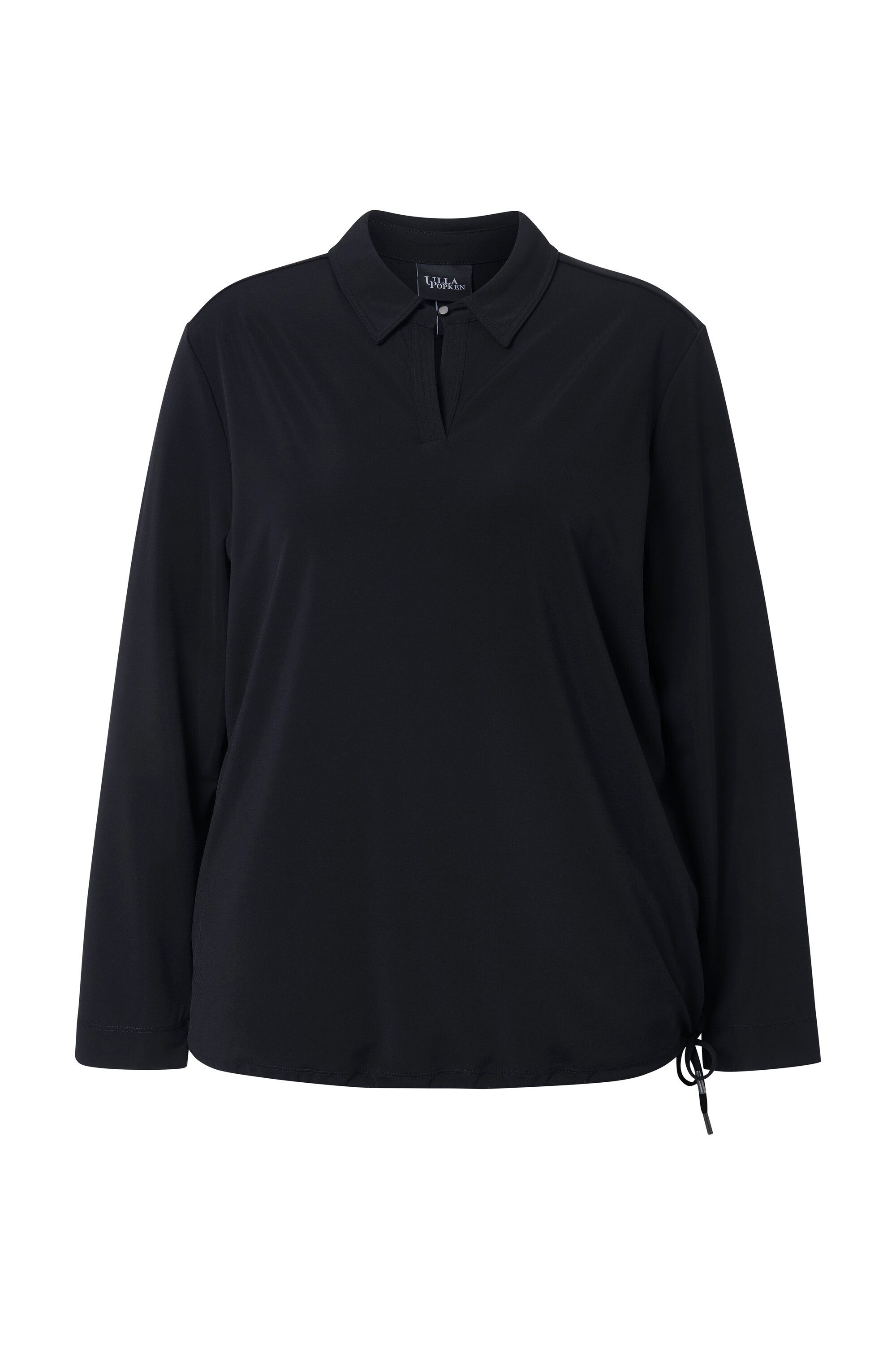Ulla Popken Hemdbluse Jerseybluse Hemdkragen Langarm Gummisaum günstig online kaufen