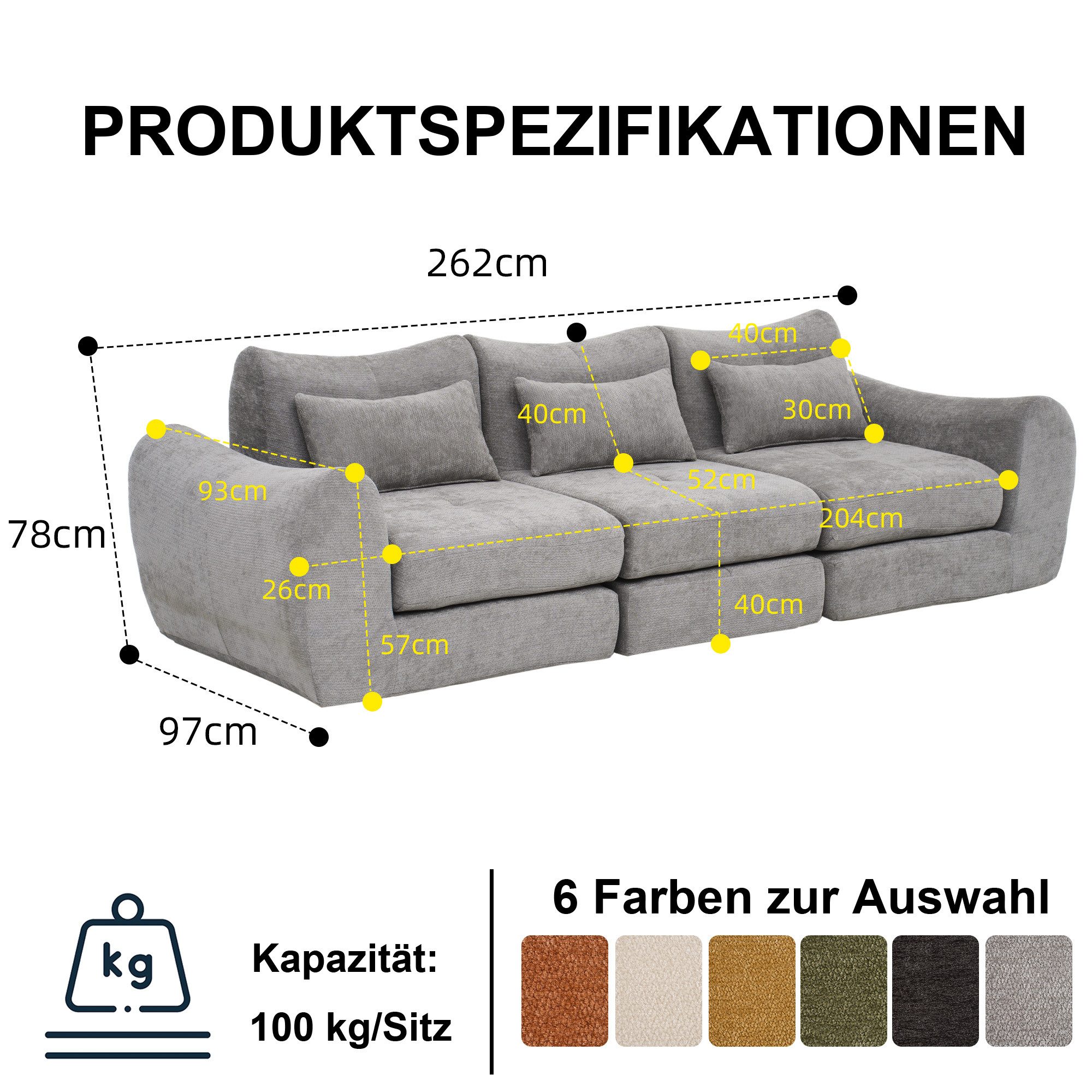 Leawin Sofa Sofas Wohnzimmer, modulares Sofa mit Schlaffunktion L-Form, Flexibel, werkzeuglos, platzsparend für viele Wohnbereiche