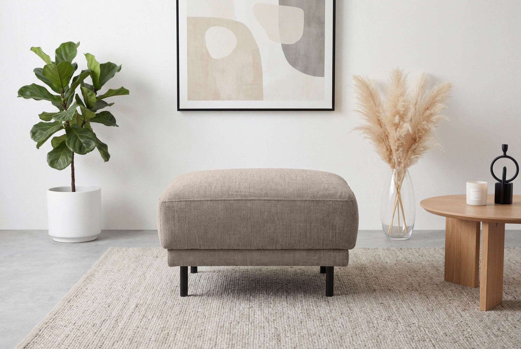 Home affaire Polsterhocker Sveeva, 73x57 cm, schwarze Metallfüße, langlebiger Webstoff, viele Farben zur Auswahl