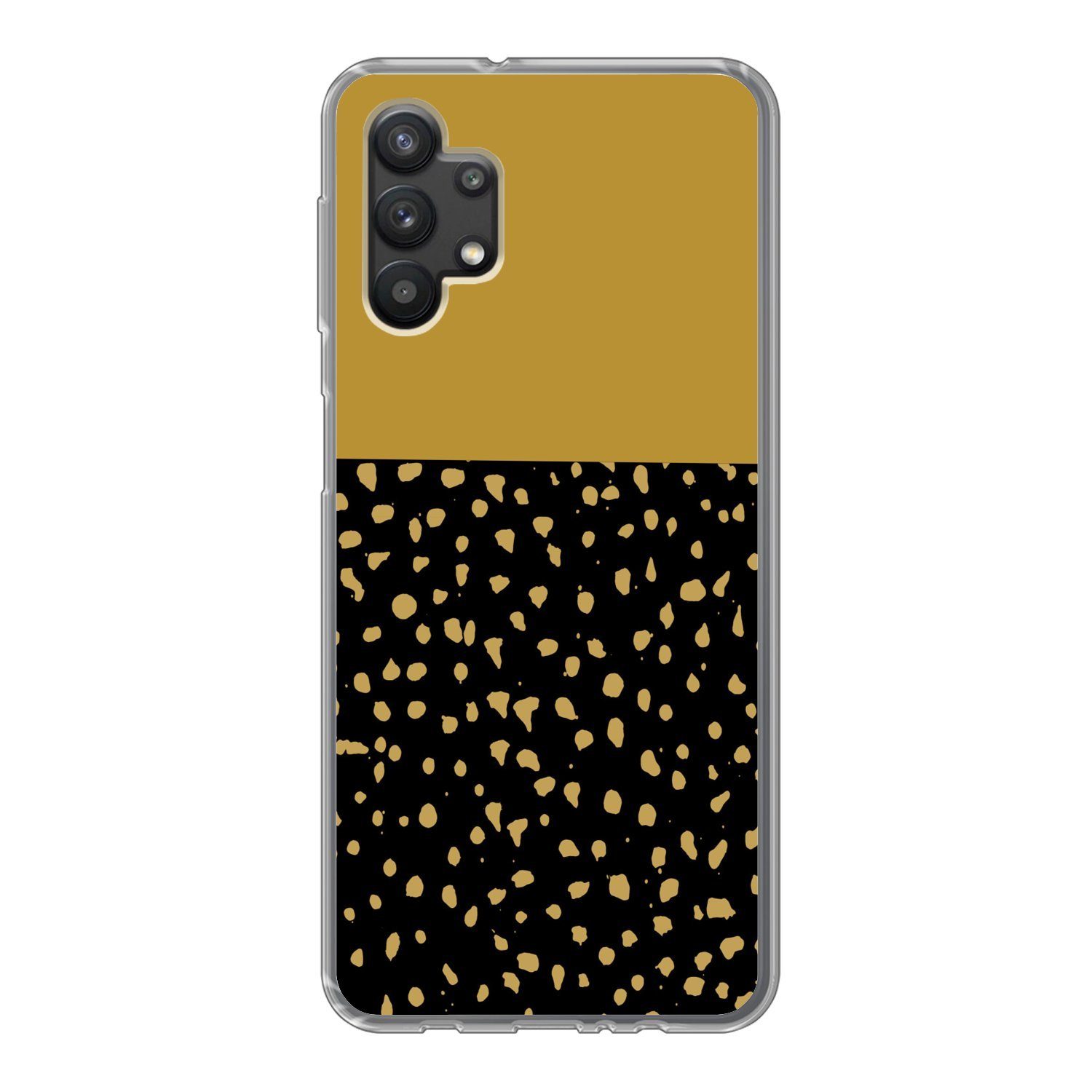 MuchoWow Handyhülle für Samsung Galaxy A32 5G Polka dots - Ockergelb - Schwarz, Smartphone-Bumper, Print, Handy Schutzhülle Dünn