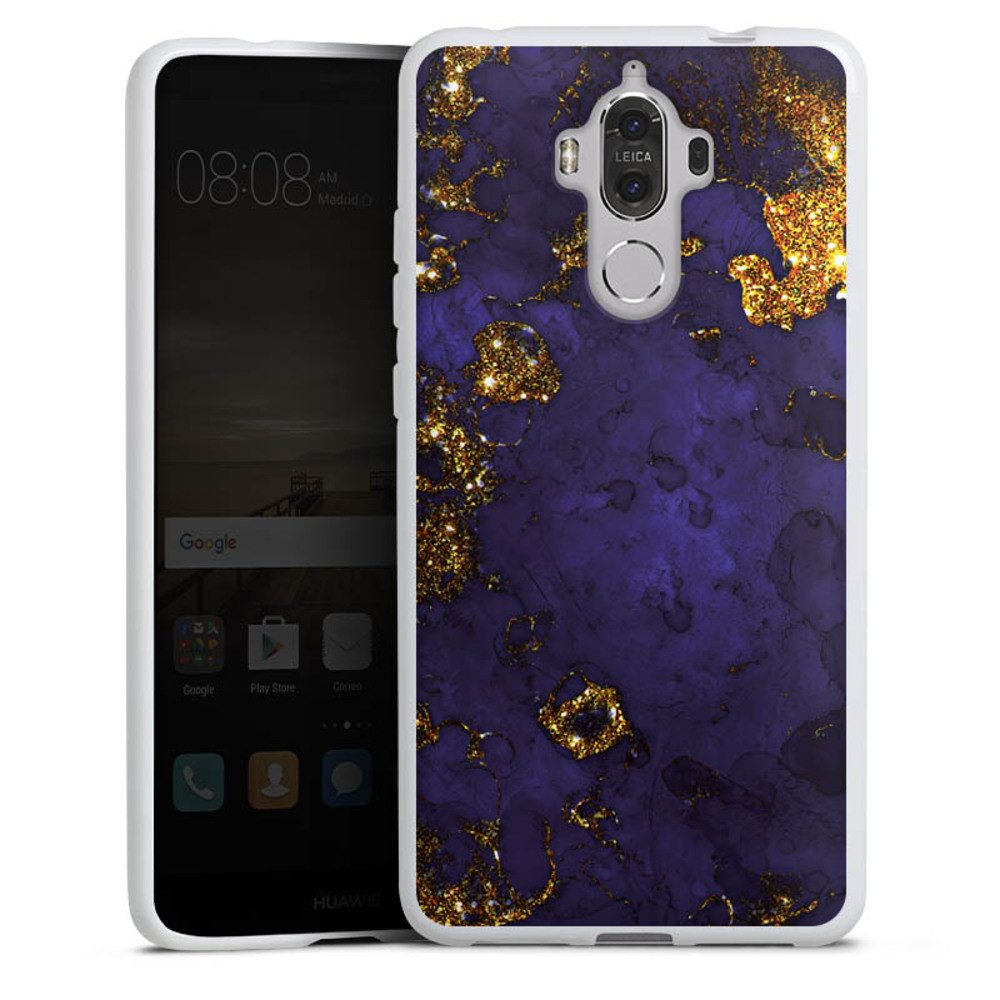 DeinDesign Handyhülle Marmor Gold Utart Blue and Golden Marble Look, Huawei Mate 9 Silikon Hülle Bumper Case Handy Schutzhülle